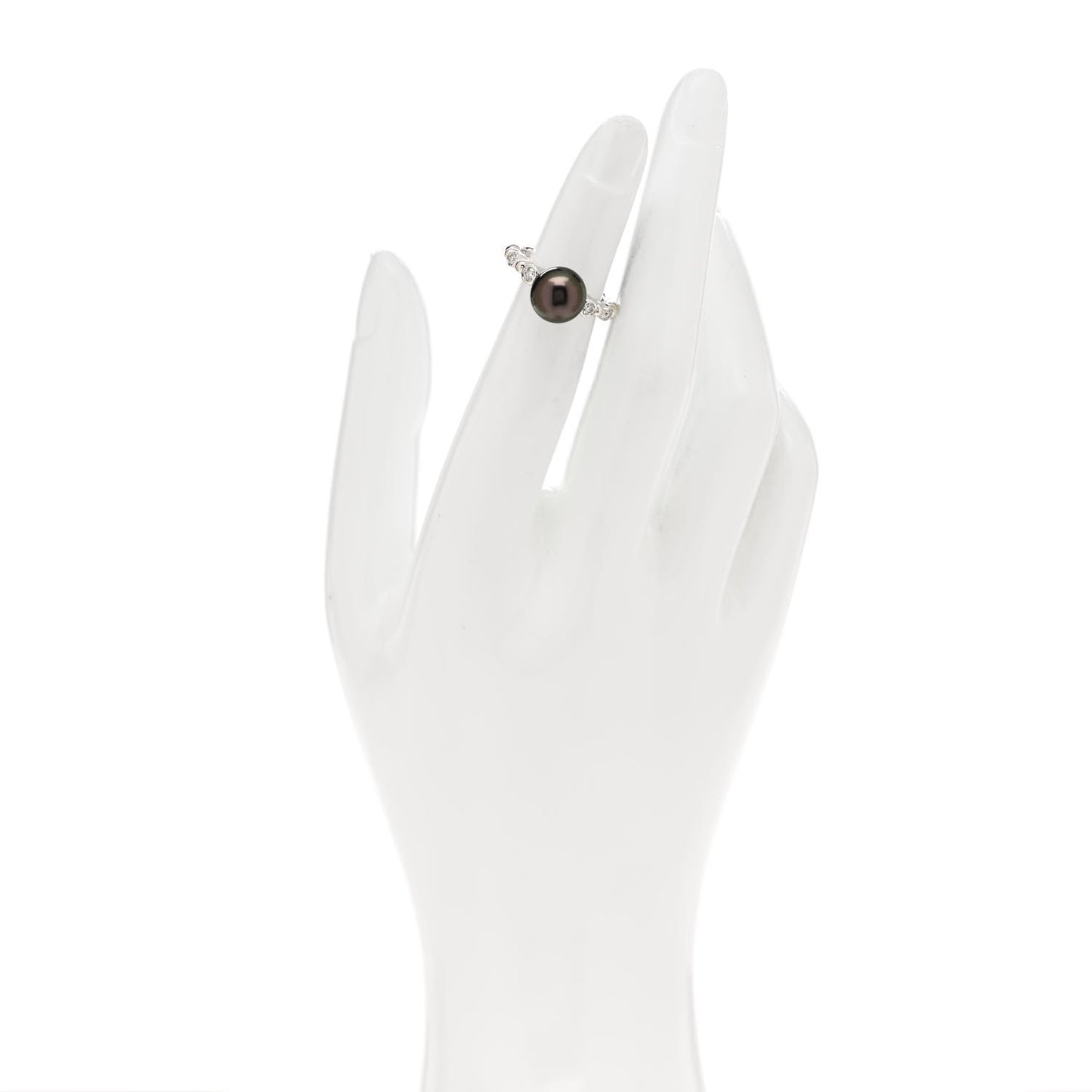 18K White Gold Diamond Black South Sea Cultured Pearl 9-9.5mm Ring 49 5