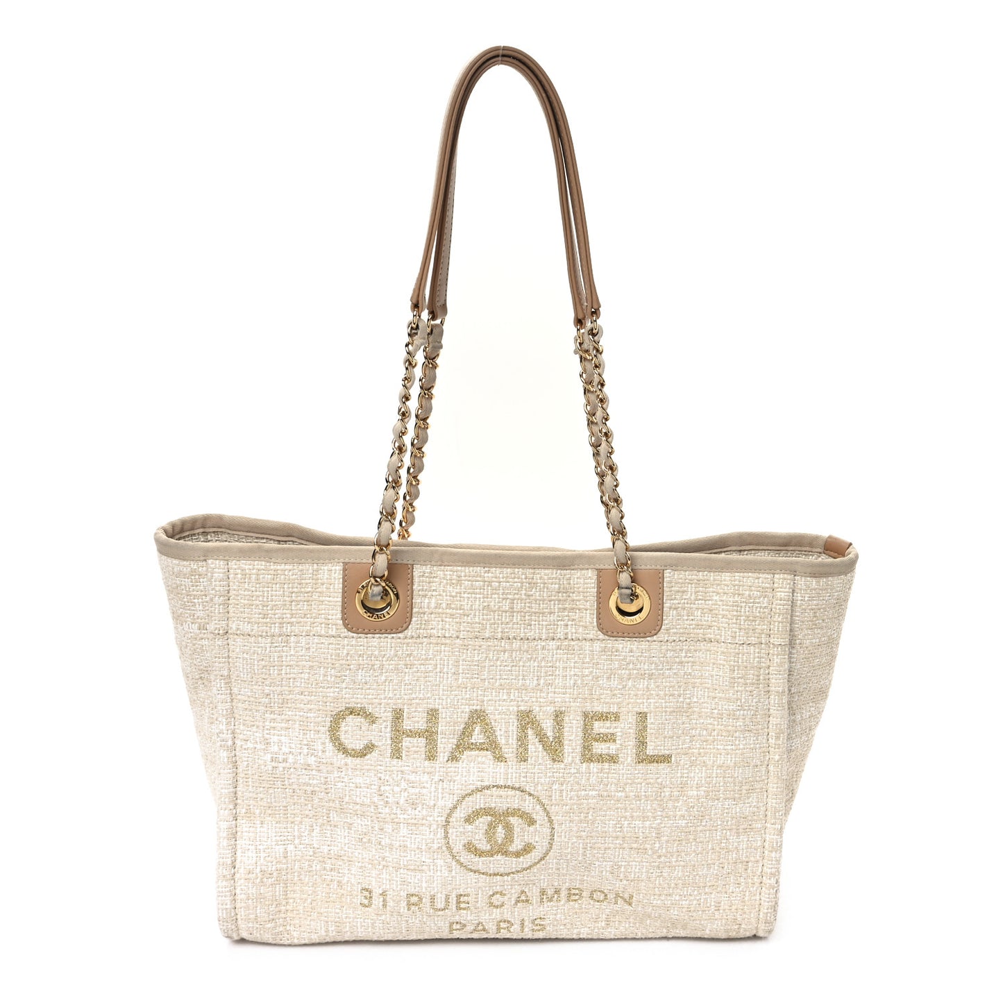 Lurex Boucle Small Deauville Tote Ivory