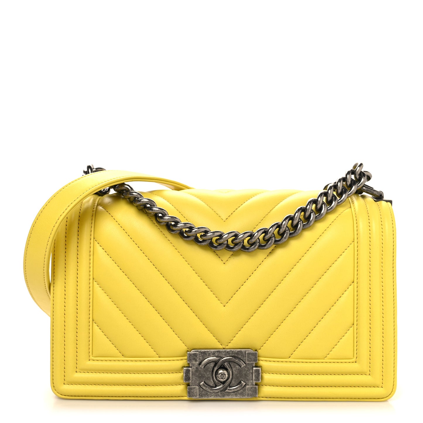 Calfskin Chevron Quilted Medium Boy Flap Yellow