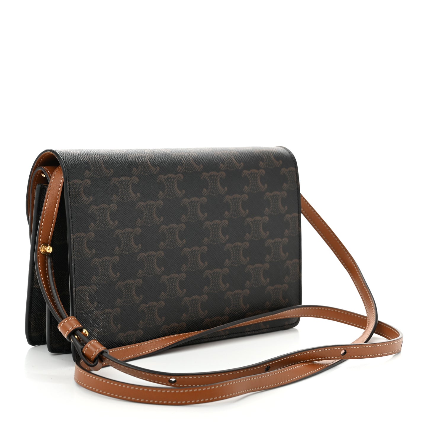 Triomphe Canvas Lambskin Wallet On Strap Tan
