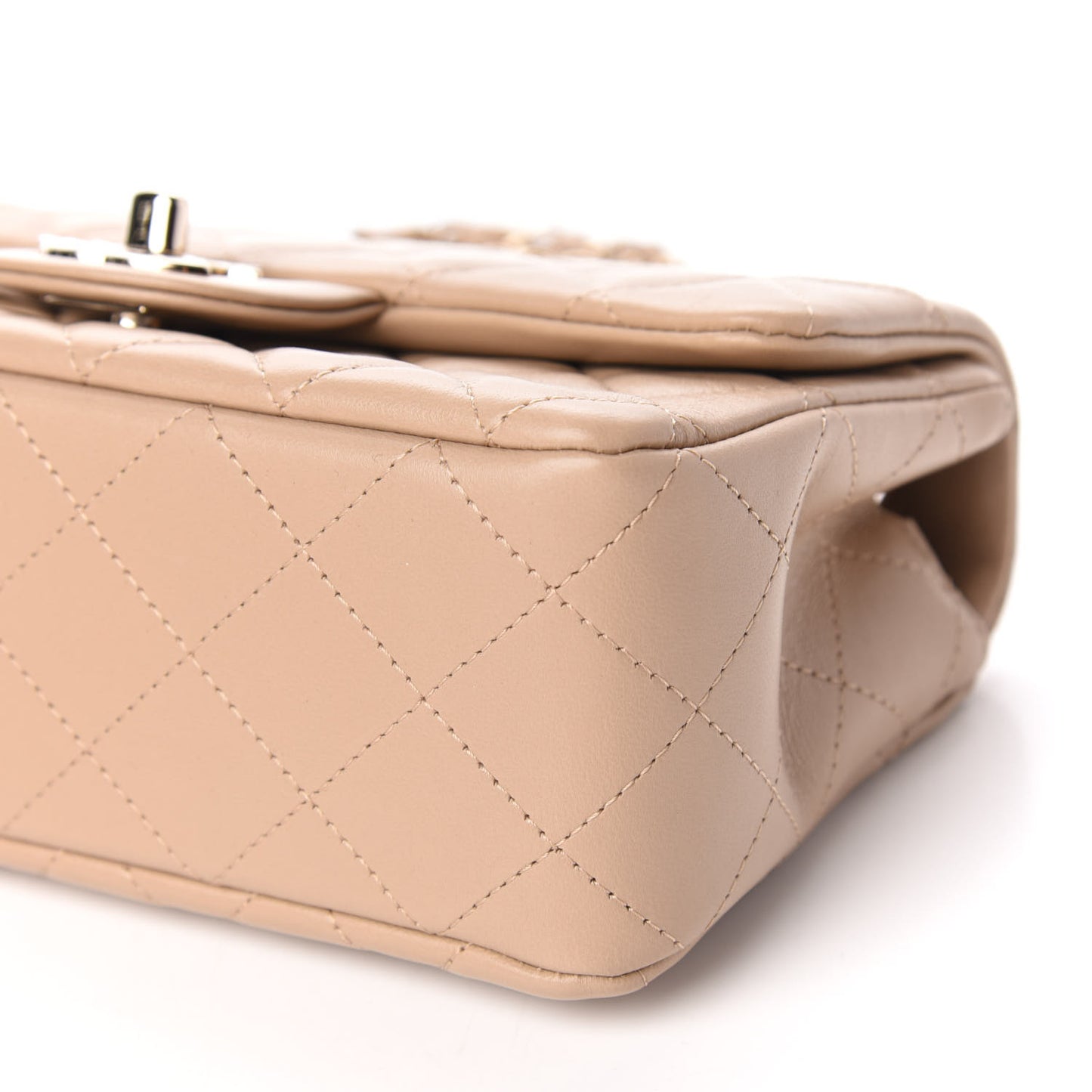 Lambskin Quilted Mini Rectangular Flap Dark Beige