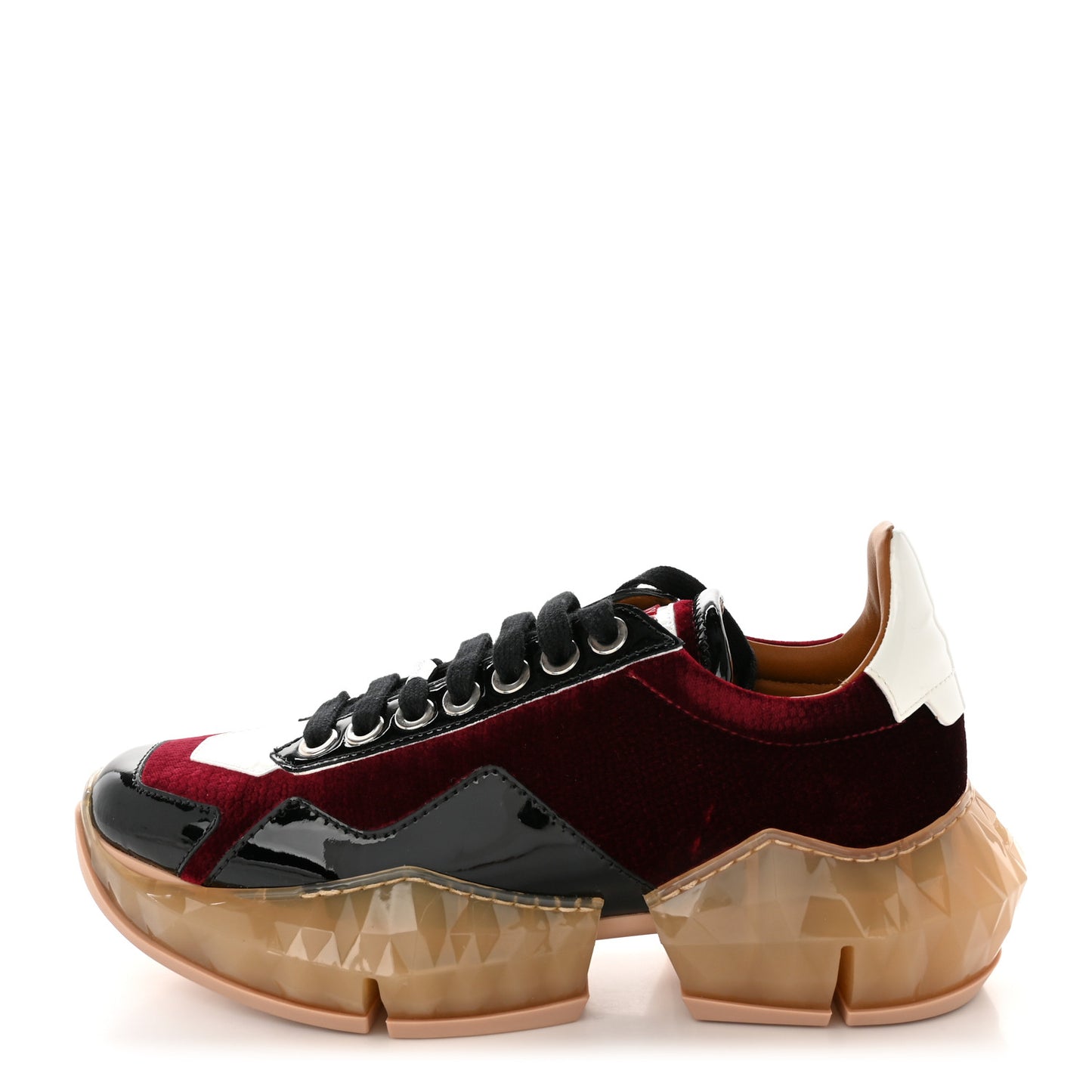 Velvet Lizard Effect Diamond F Low Top Sneaker 38.5 Burgundy Black Beige