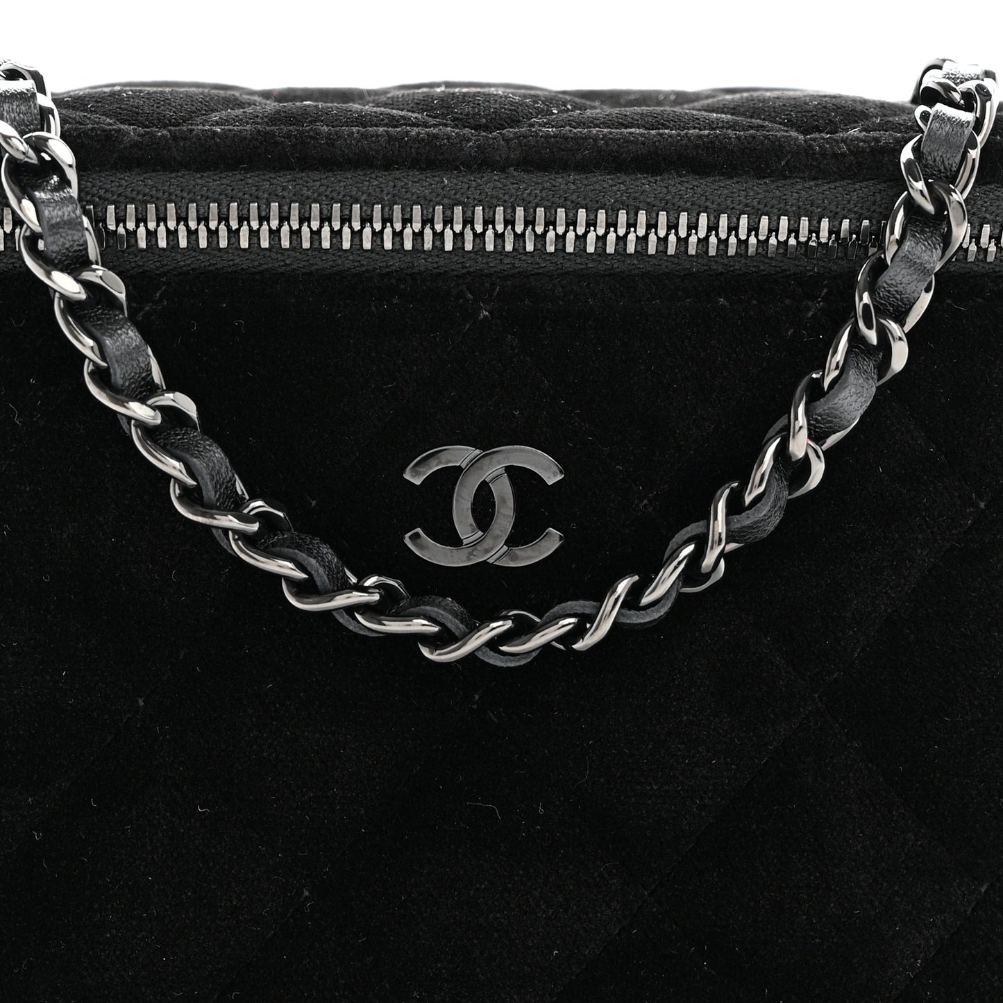 Velvet Quilted Small Vanity Case With Chain Black