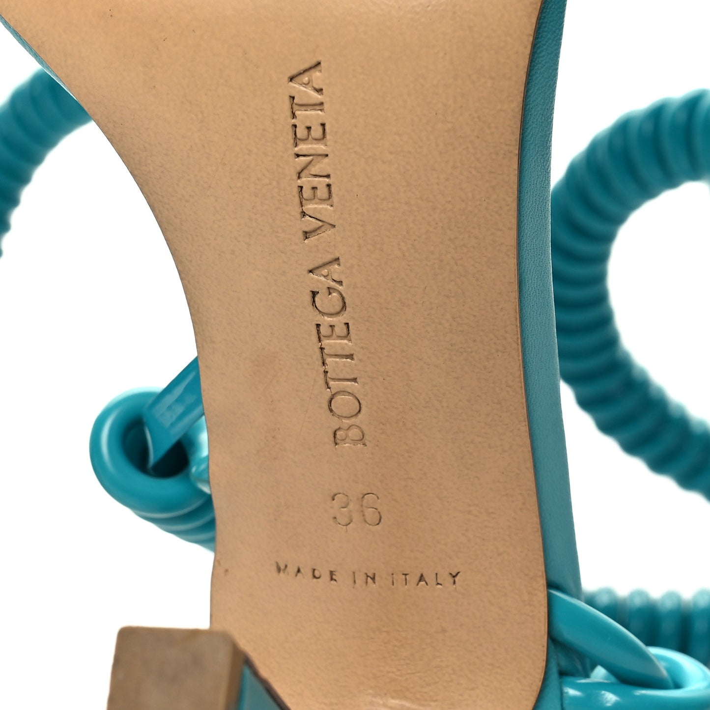 Rubber Wire Nappa Stretch 90mm Sandals 36 Turquoise