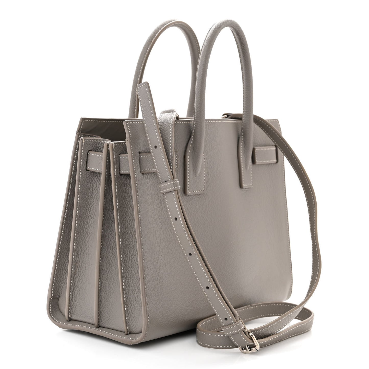 Grained Calfskin Topstitch Baby Sac De Jour Fog