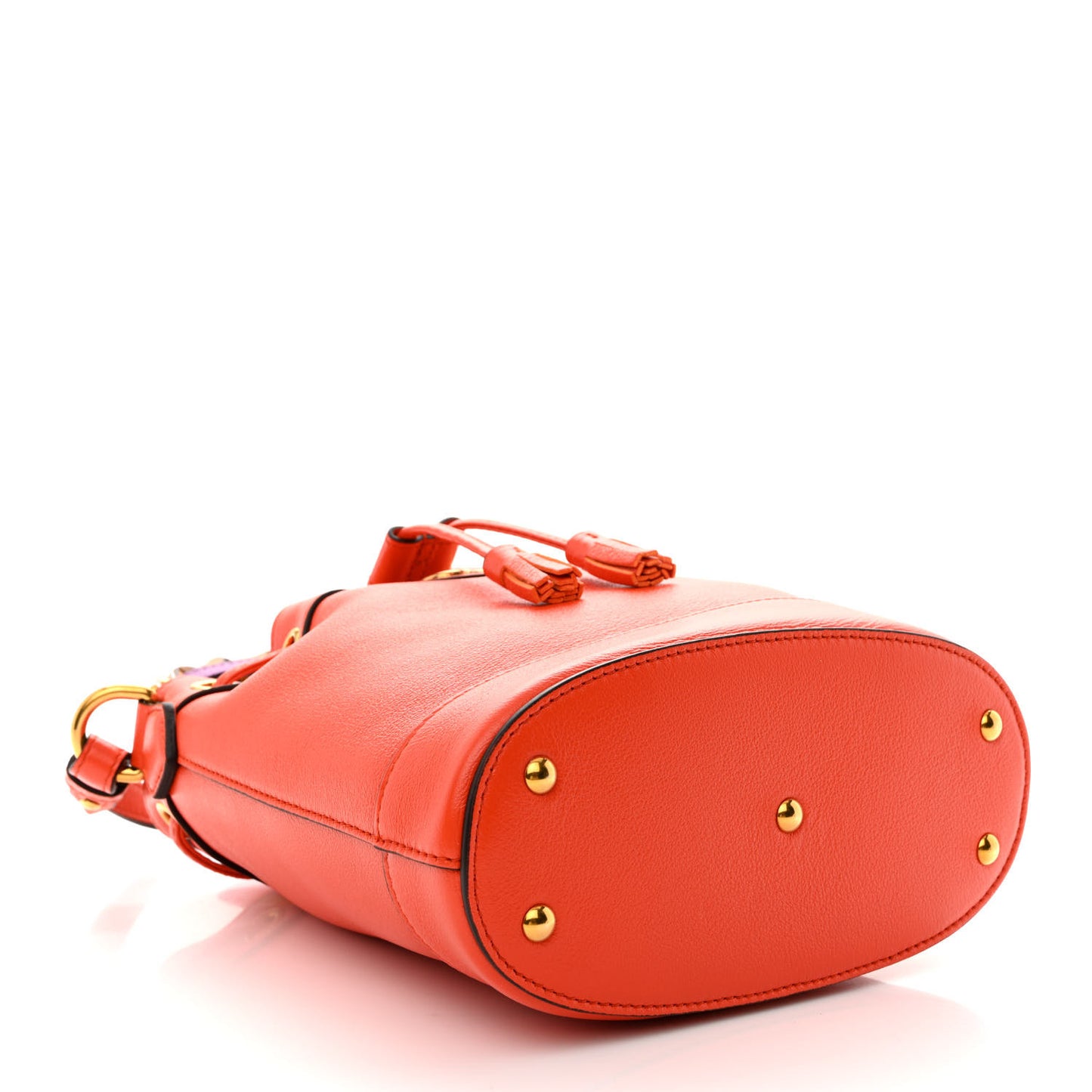 Softy Wonka Textured Dollar Calfskin Mini Diana Bucket Bag Deep Orange Spicy Cyclamin