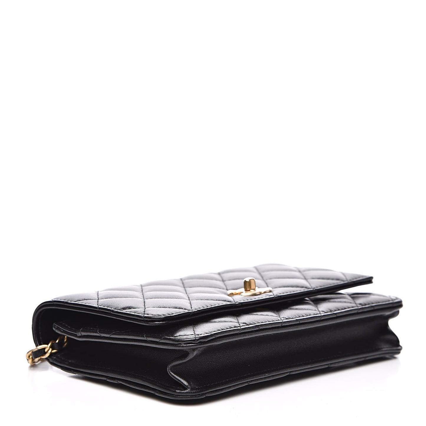 Lambskin Quilted CC Pearl Crush Wallet on Chain WOC Black