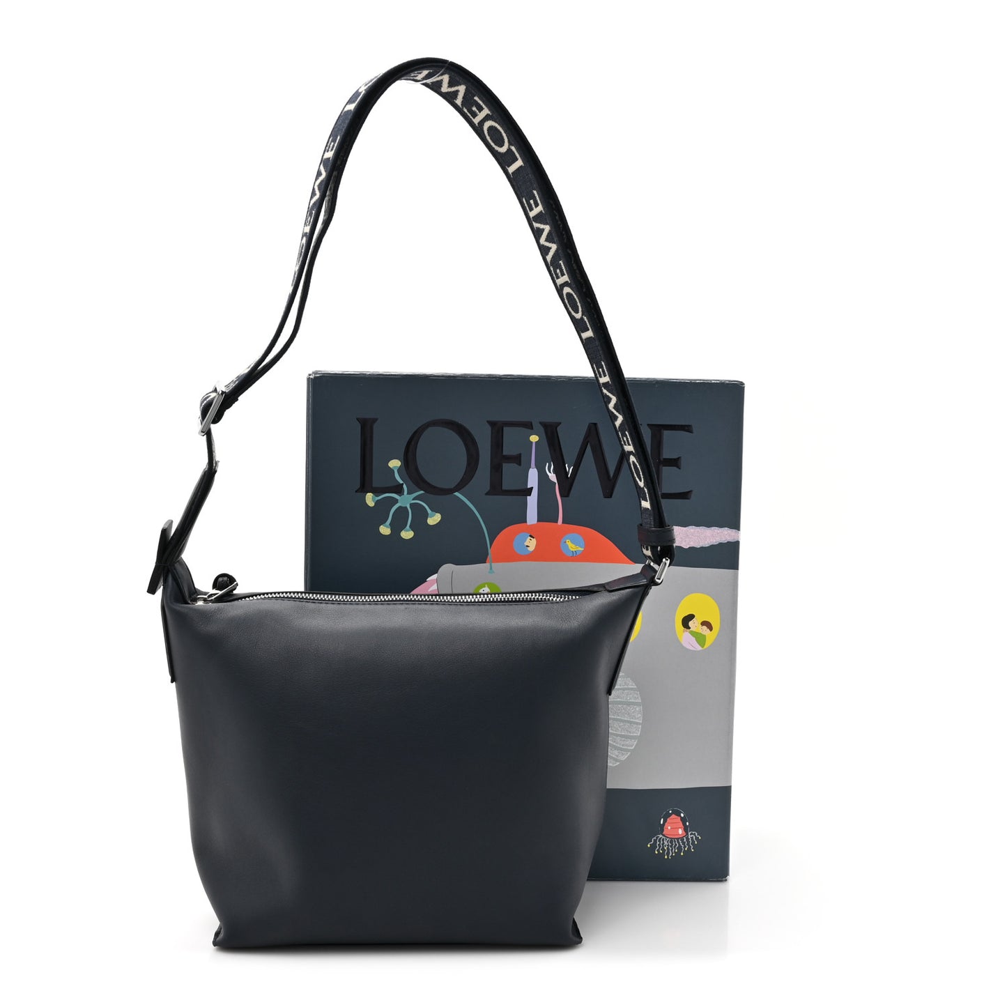Supple Smooth Calfskin Jacquard Small Cubi Crossbody Bag Deep Navy