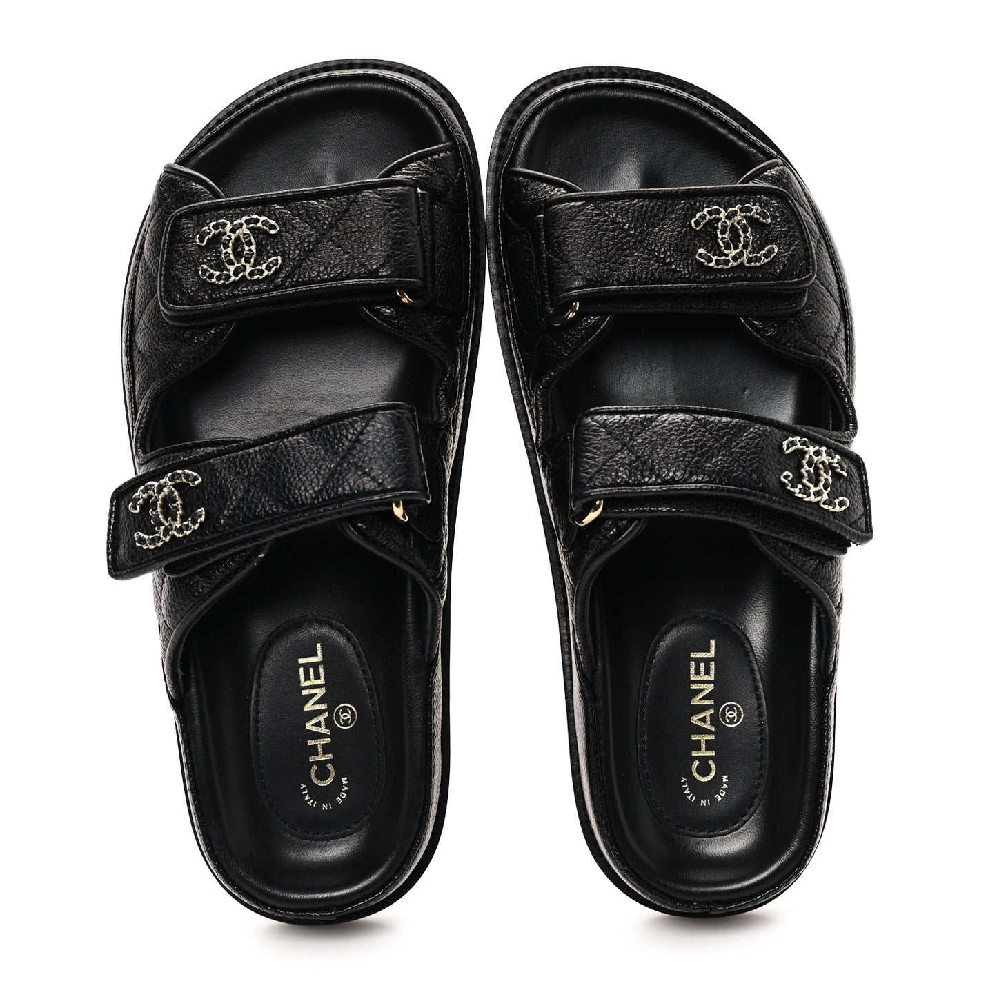 Grained Calfskin Velcro Dad Sandals 35 Black
