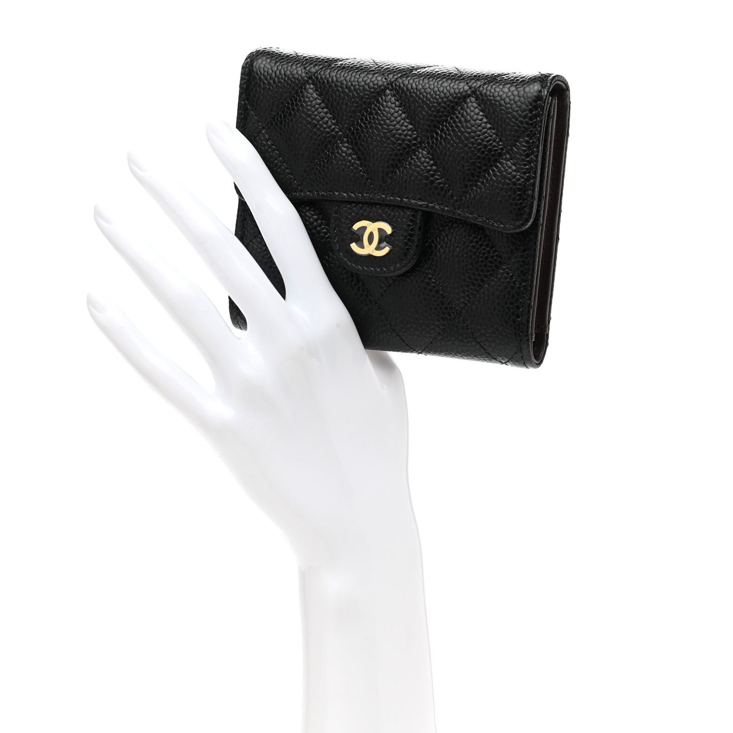 Caviar Quilted Compact Flap Wallet Black