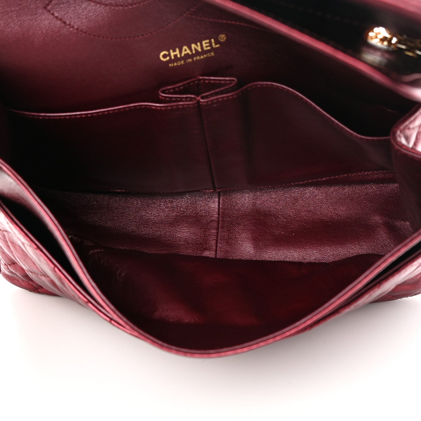 Metallic Aged Calfskin Quilted 2.55 Reissue 227 Flap Dark Red