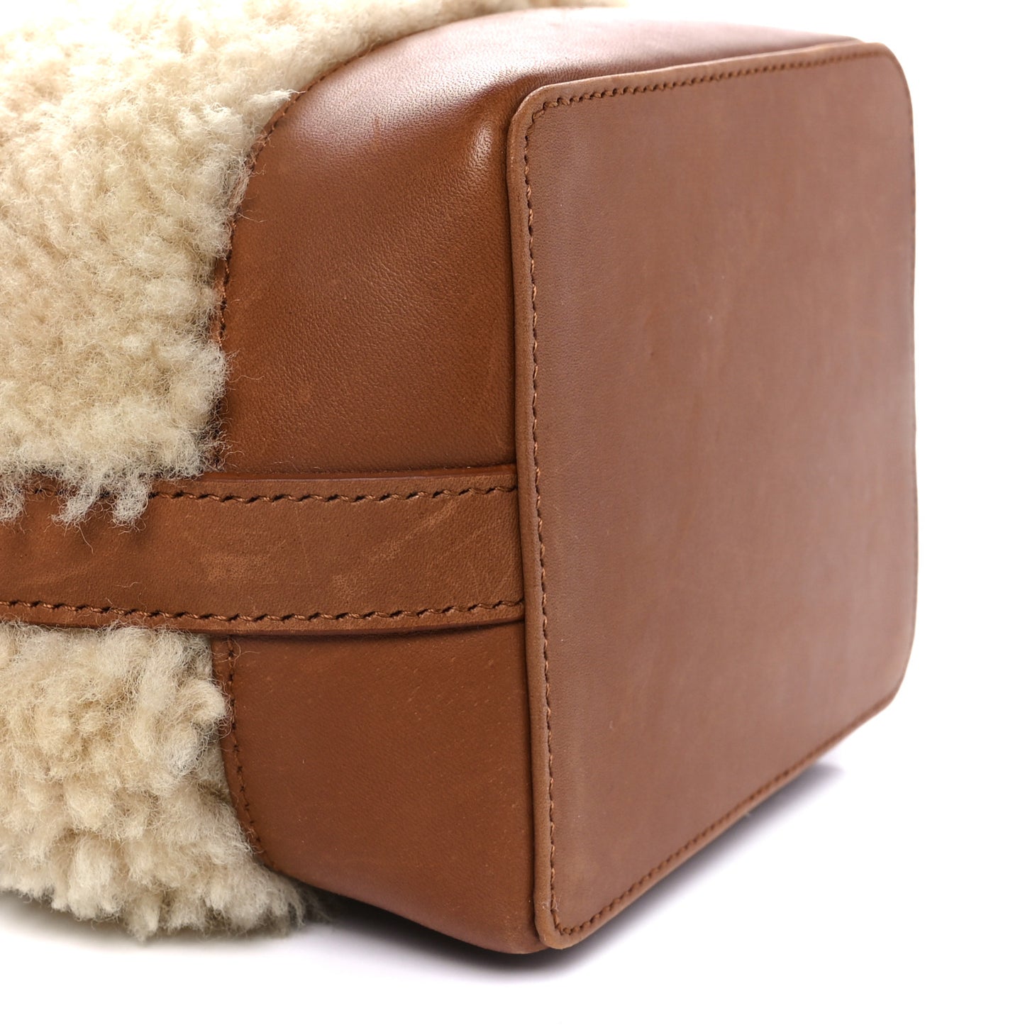 Shearling Calfskin Small Emmanuelle Bucket Bag Natural Beige Brick