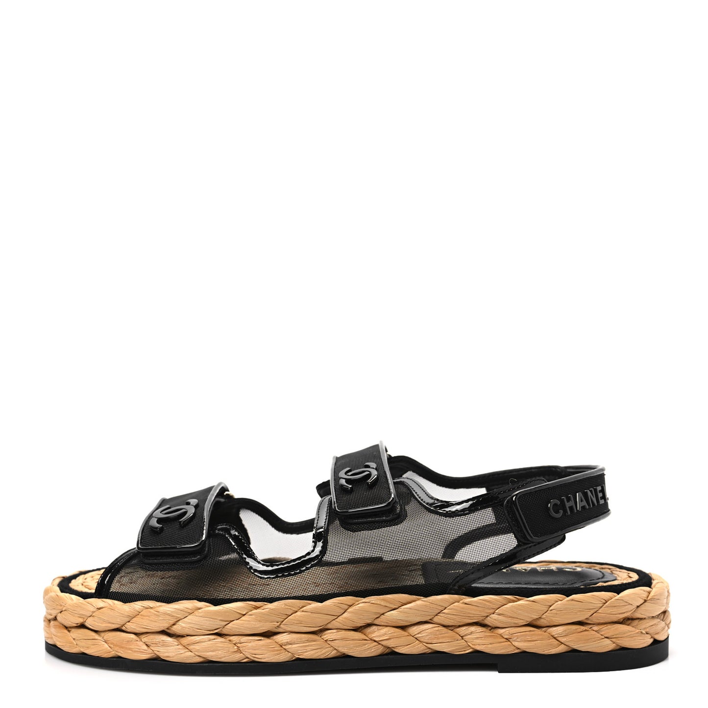 Mesh Patent Calfskin Velcro Dad Sandals 39 Black