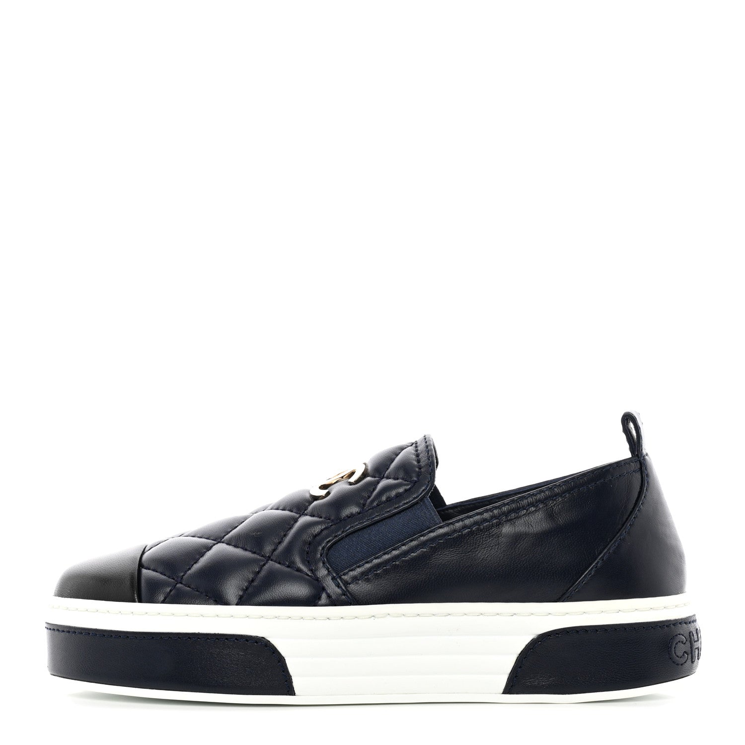 Chanel Lambskin Quilted Womens CC Stroll Sneakers 36 Dark Blue Black 1 of 13