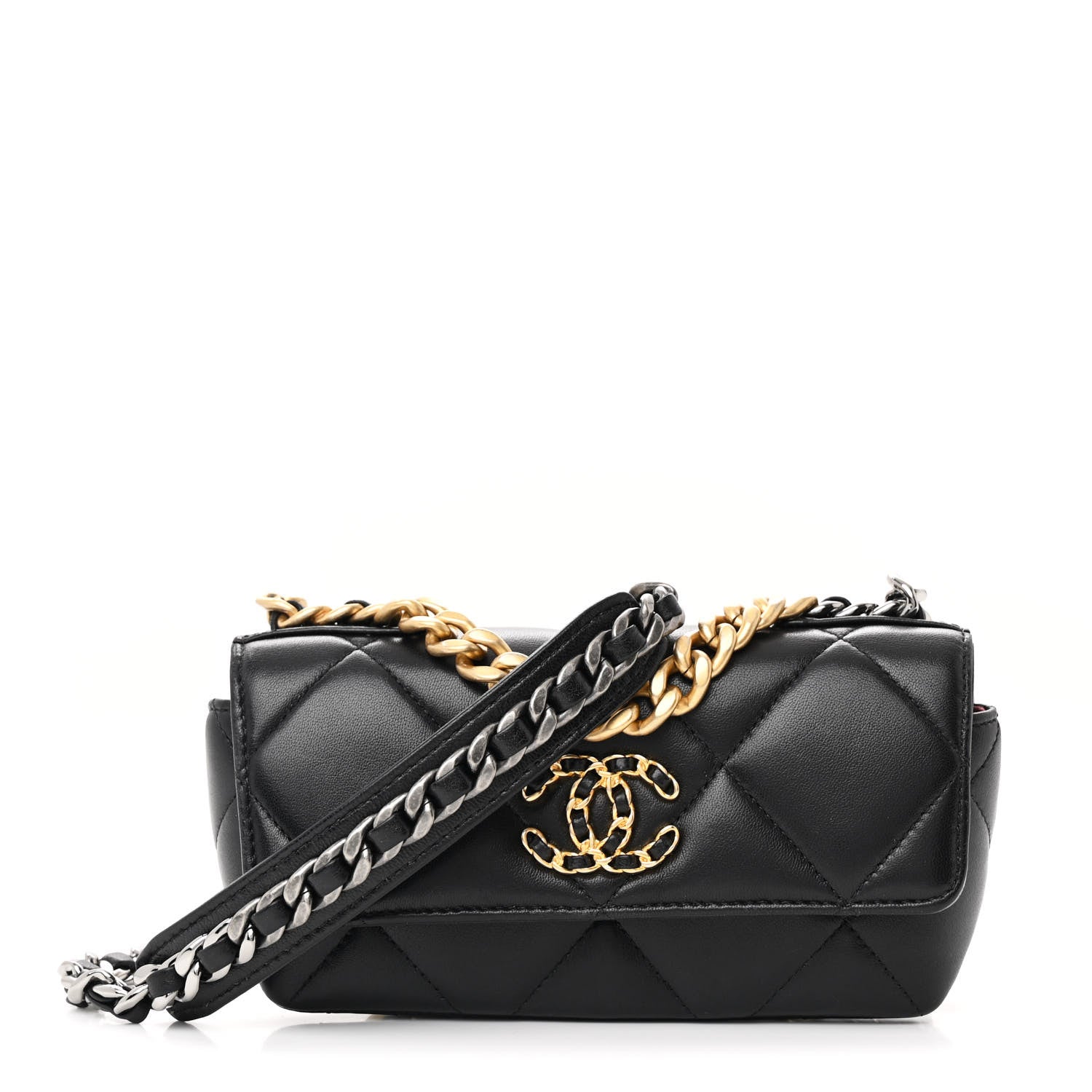 Chanel Goatskin Quilted Chanel 19 Glasses Case With Chain Black