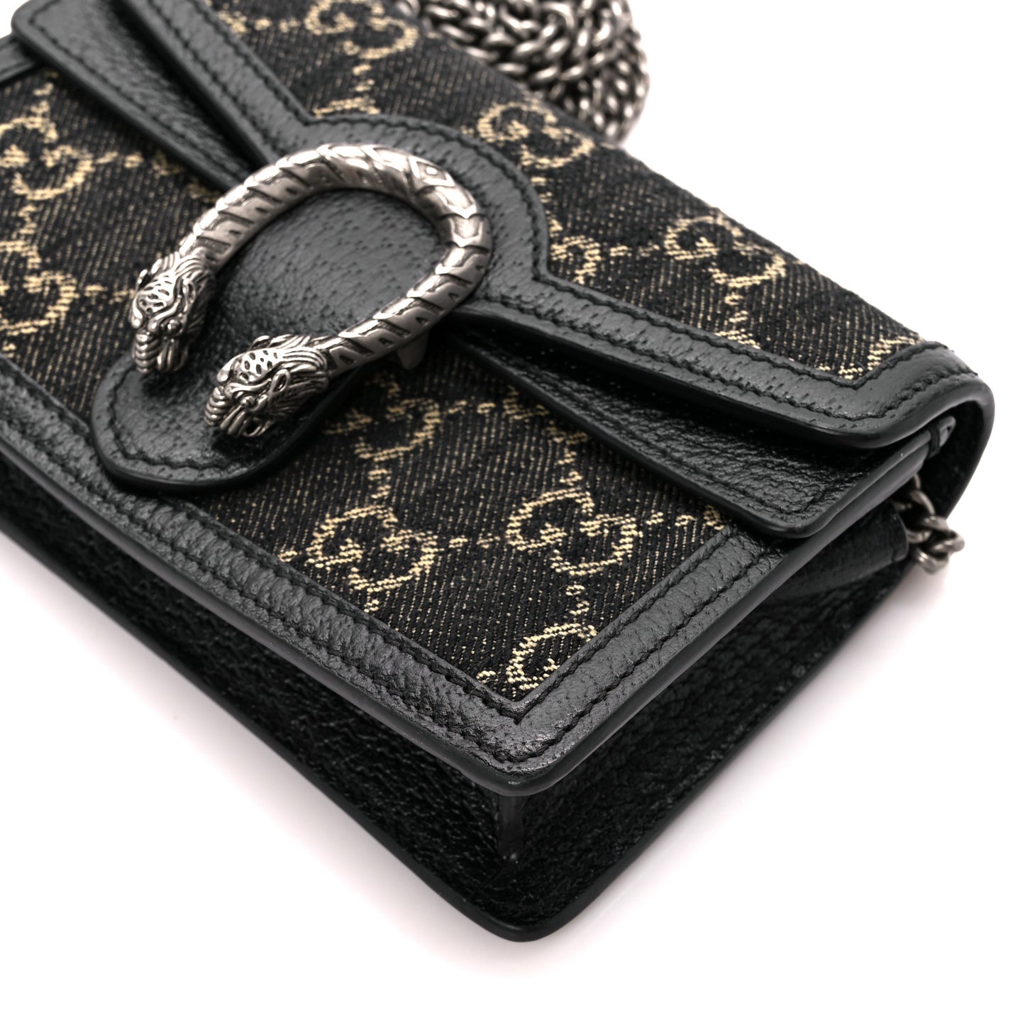 Jacquard Black Denim GG Monogram Super Mini Dionysus Shoulder Bag Black Ivory