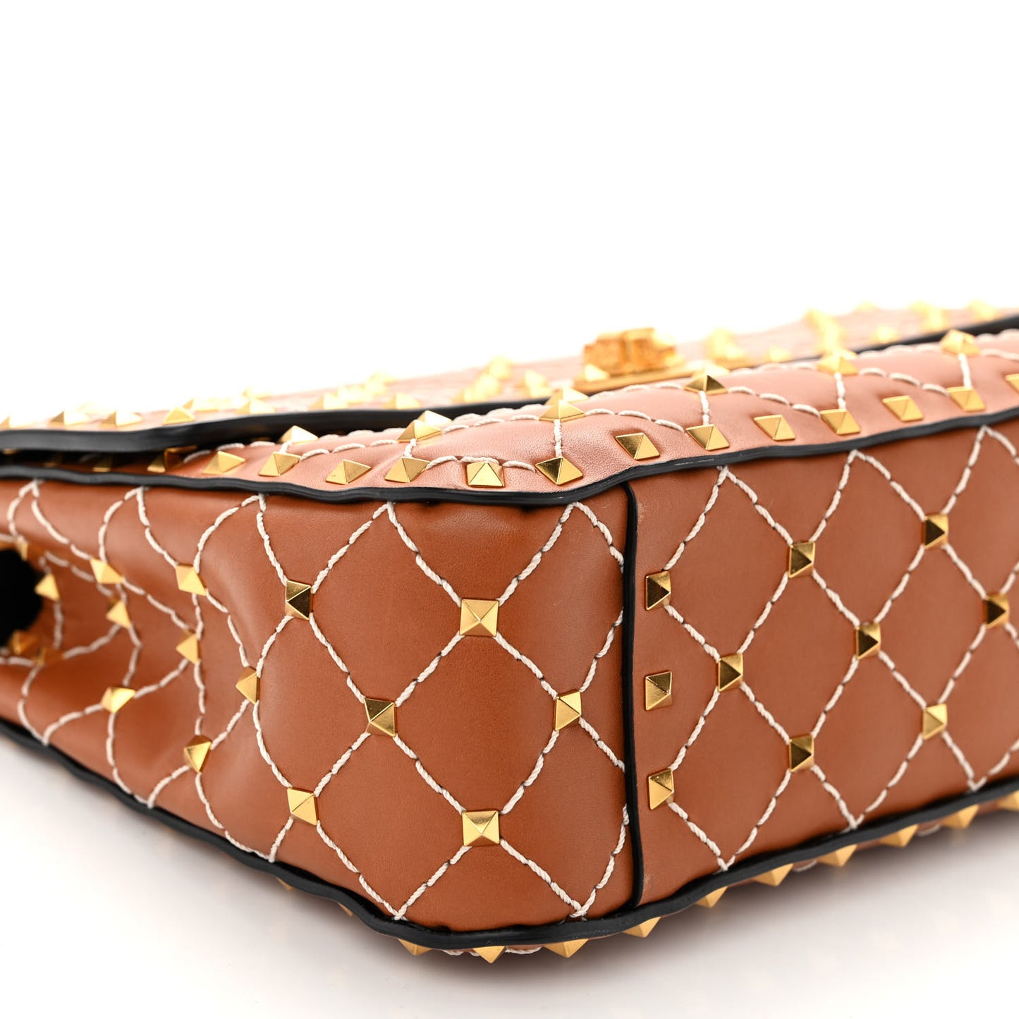 Nappa Medium Rockstud Spike Shoulder Bag Light Cuir