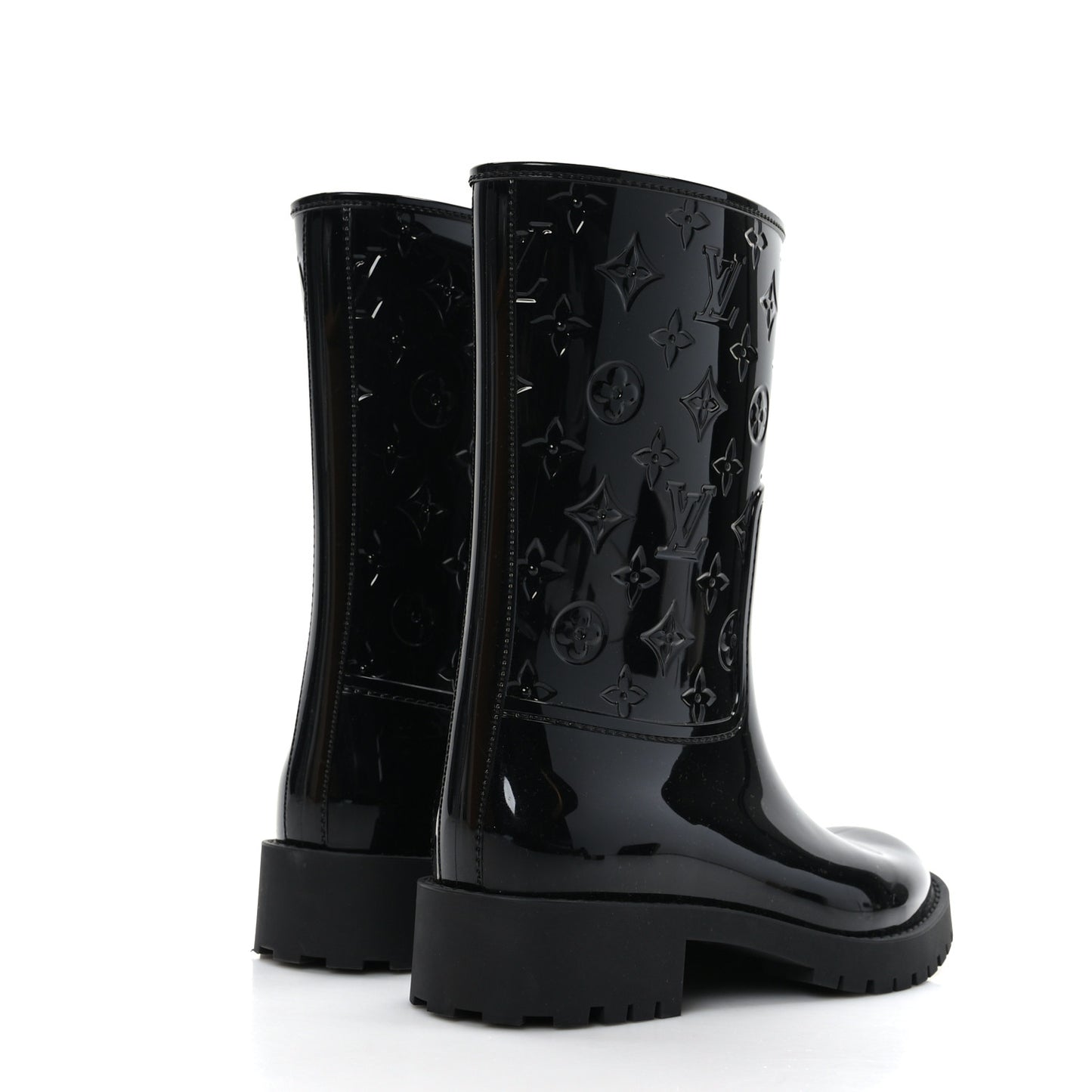 Rubber Embossed Monogram Drops Flat Half Boots 37 Black