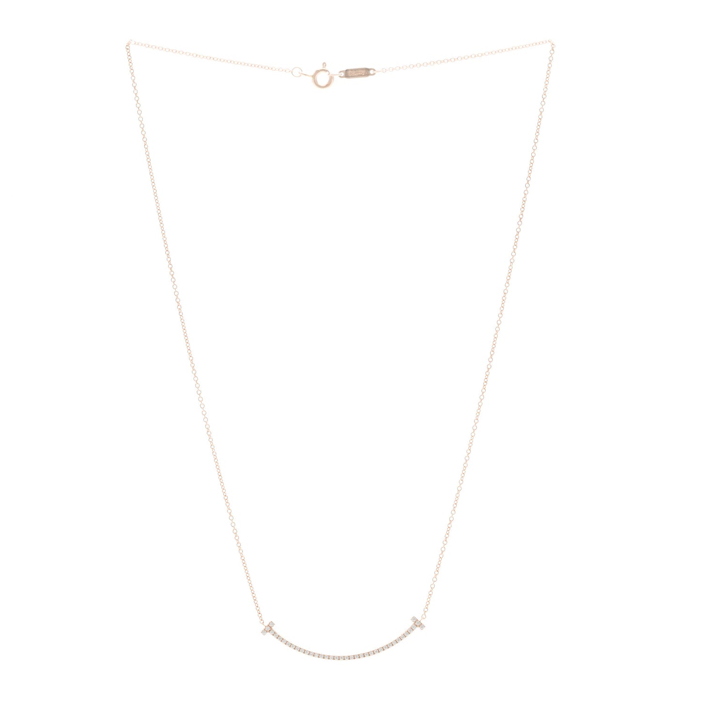 18K Rose Gold Diamond Small T Smile Pendant Necklace