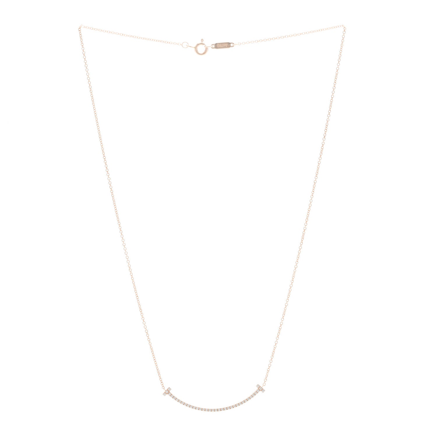 Tiffany 18K Rose Gold Diamond Small T Smile Pendant Necklace 3 of 6