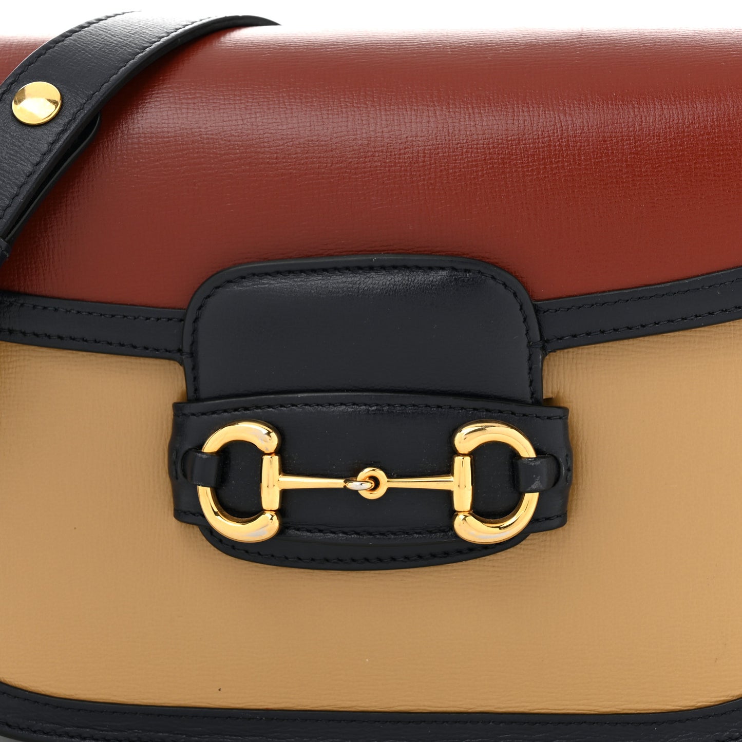 Azalea Calfskin Tri-Color Horsebit 1955 Shoulder Bag New Cherry Red Sun Oil Blue