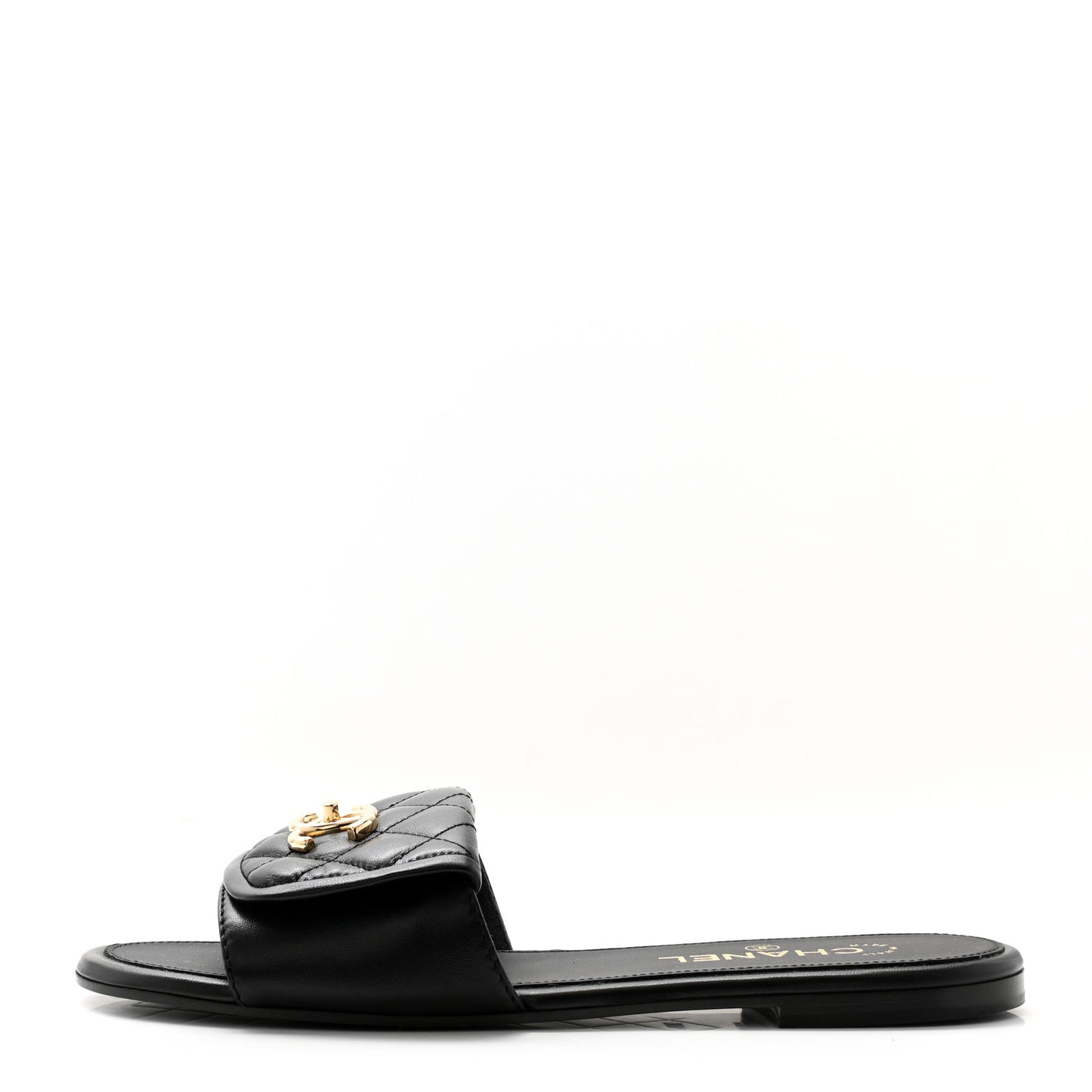 Lambskin Quilted Turnlock Flat Mules 39.5 Black