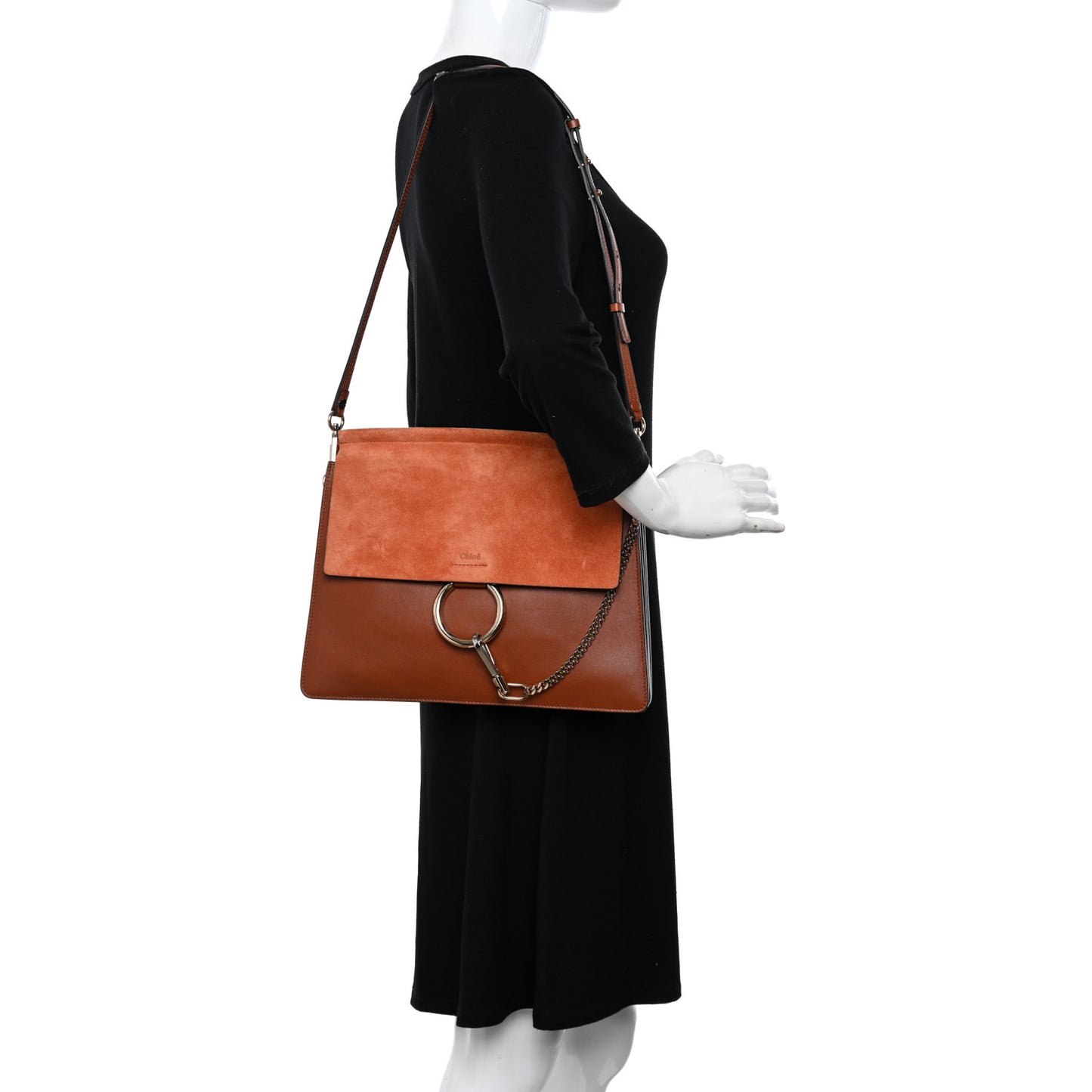 Suede Calfskin Medium Faye Shoulder Bag Tobacco
