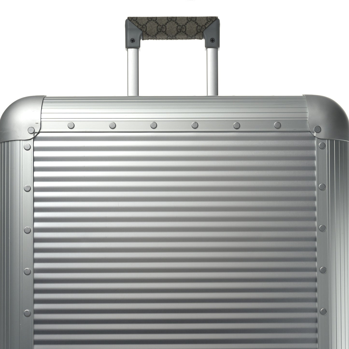 GG Supreme Monogram Aluminium Porter Medium Trolley Suitcase Silver