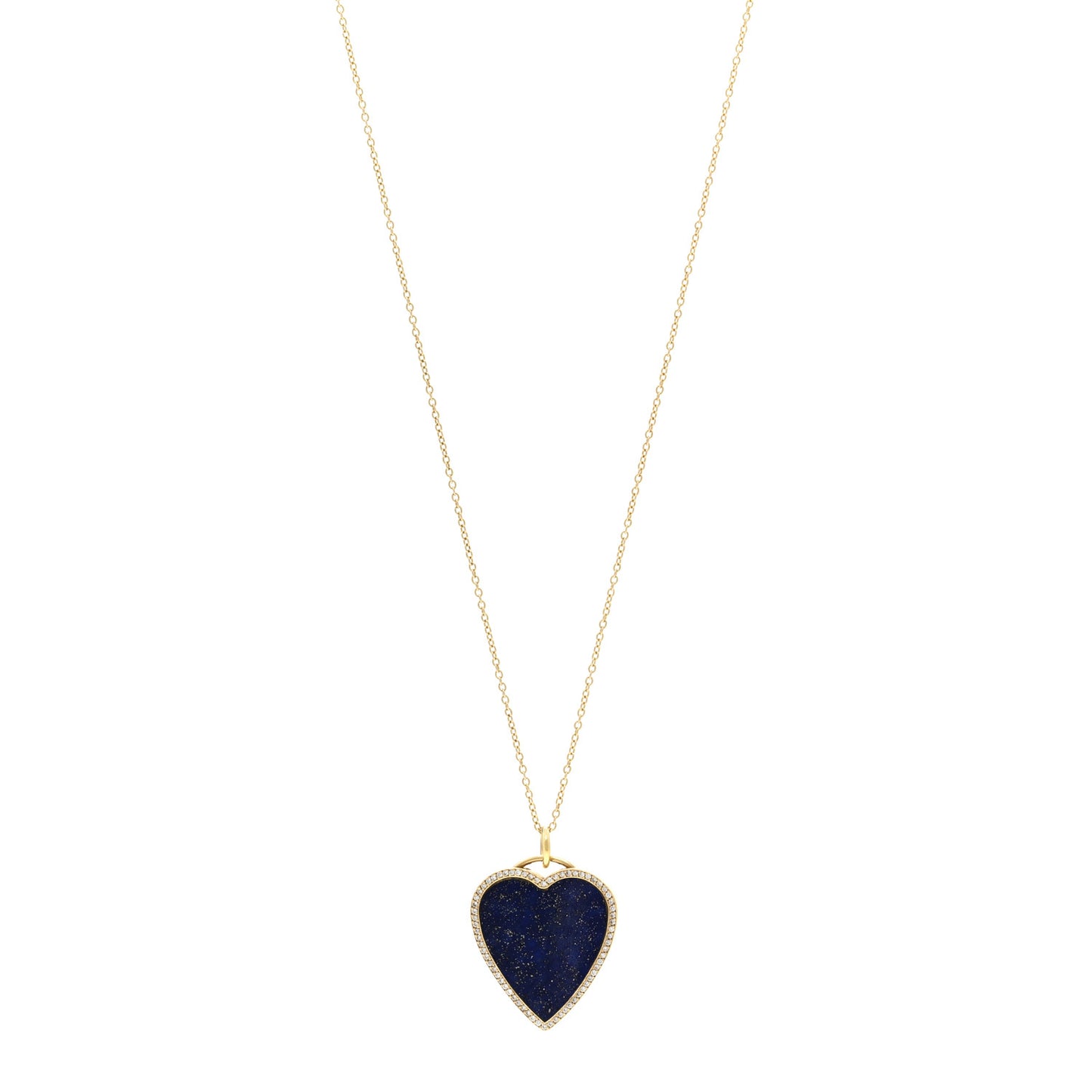 18K Yellow Gold Diamond Lapis Heart Pendant Necklace