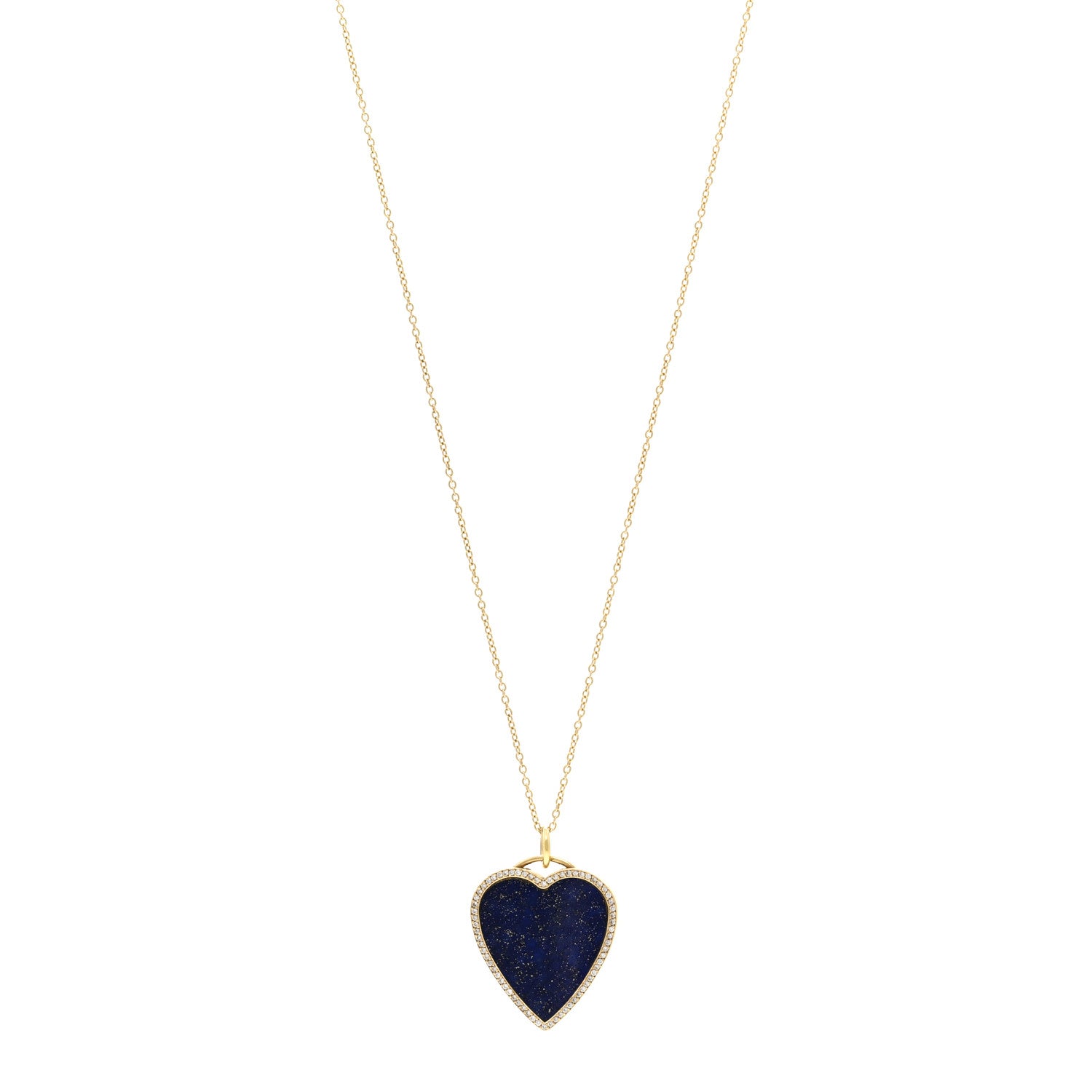 Jennifer Meyer 18K Yellow Gold Diamond Lapis Heart Pendant Necklace 1 of 4