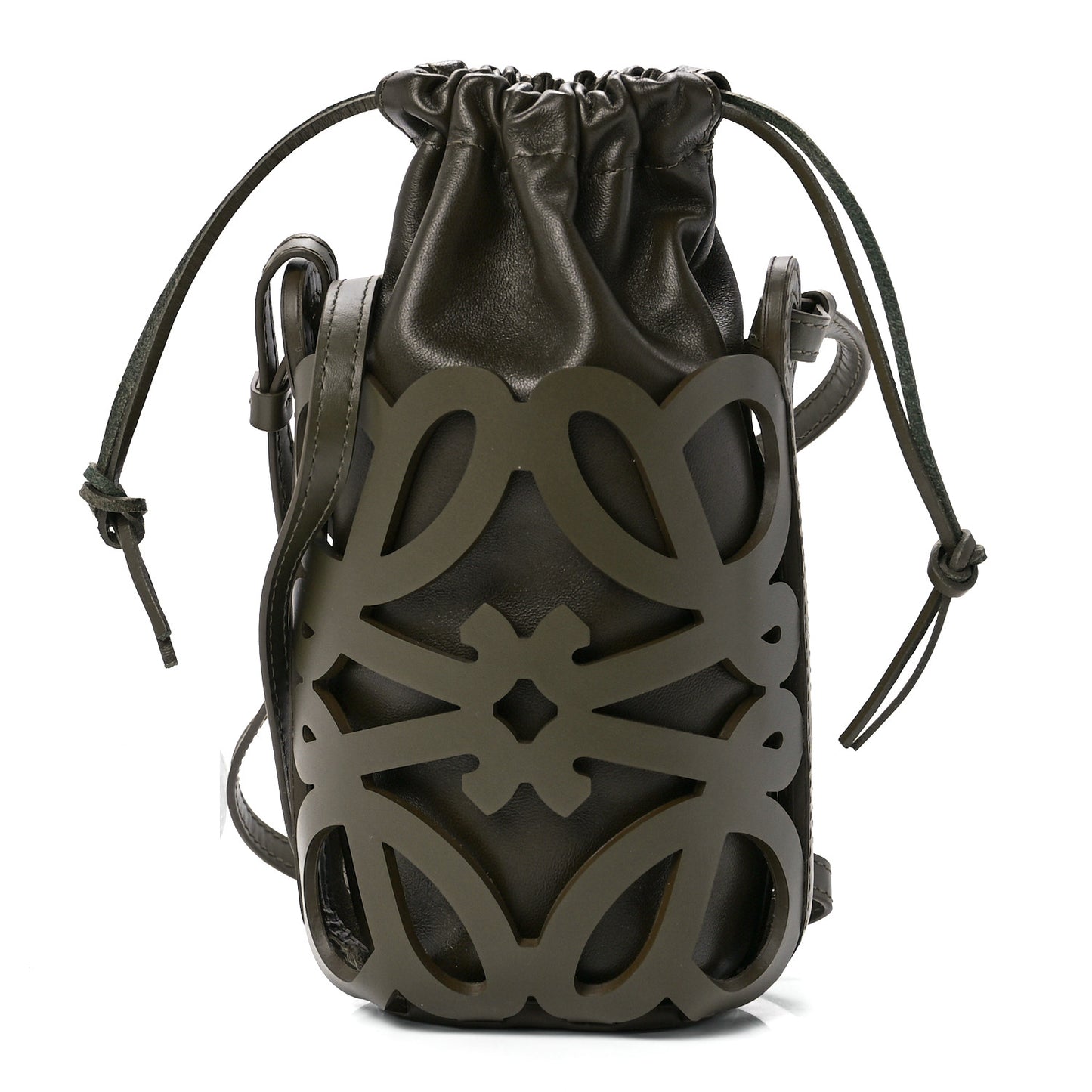Smooth Calfskin Small Anagram Cutout Drawstring Bag Tea Dust Glaze