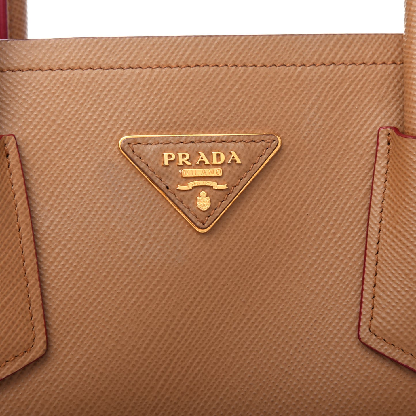 Saffiano Cuir Large Double Bag Caramel Fuoco