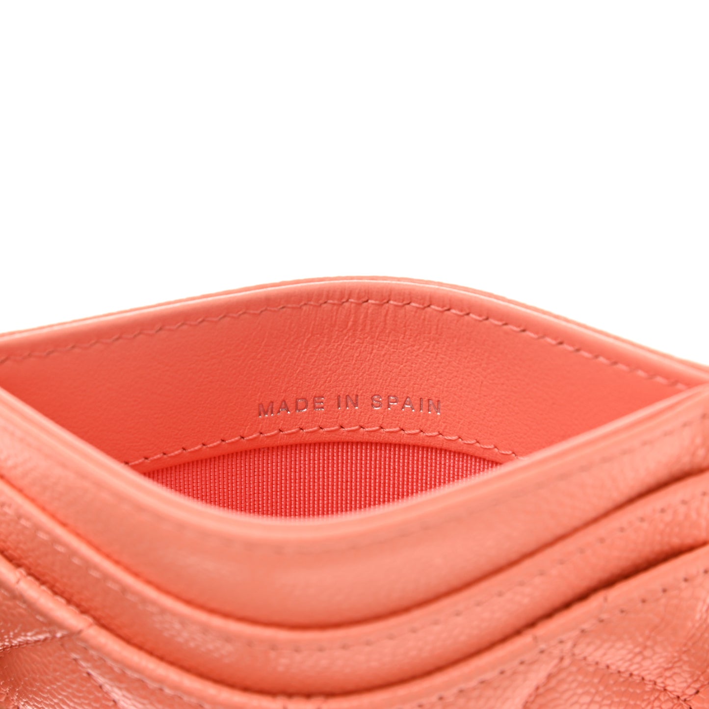 Caviar Quilted Card Holder Coral