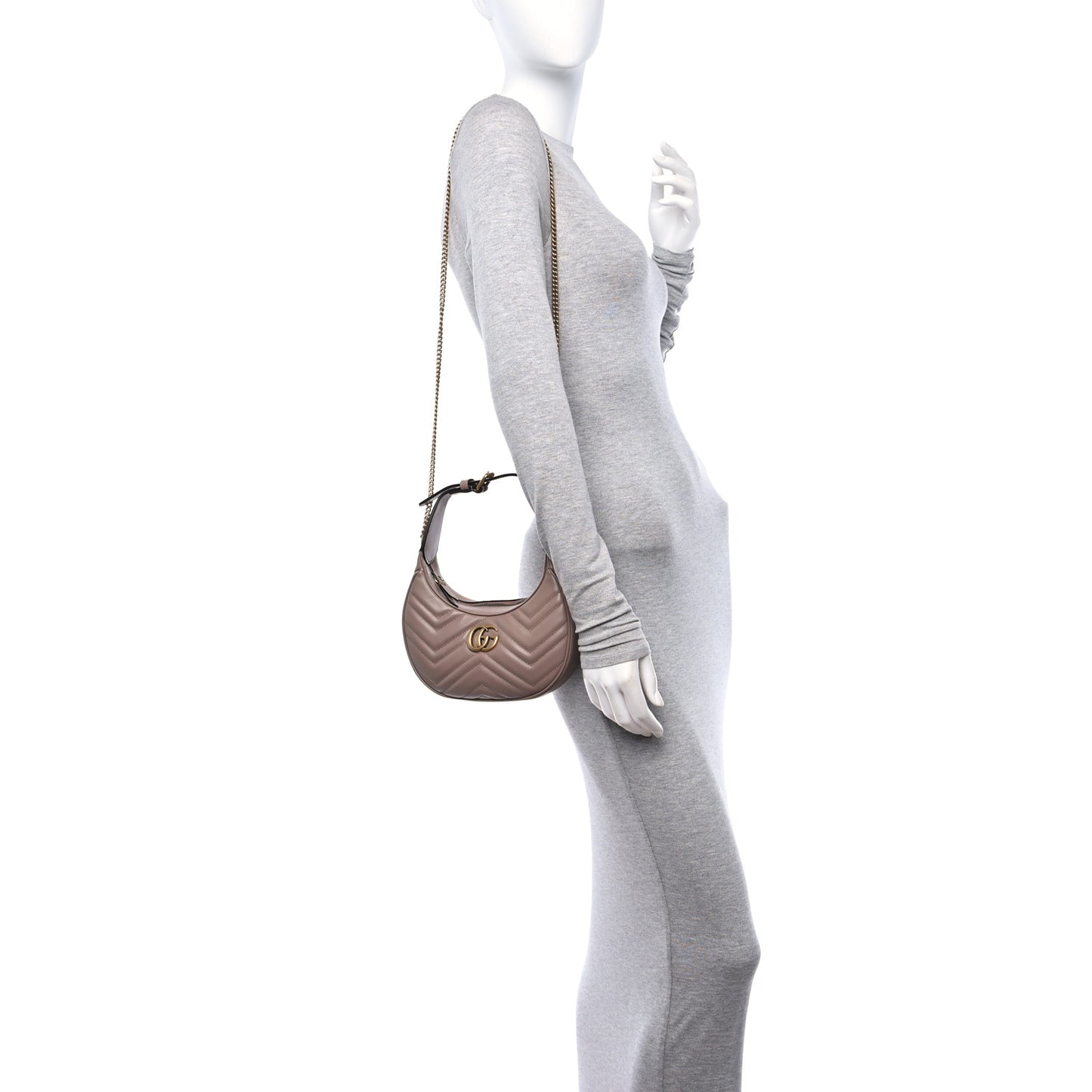 Calfskin Matelasse Chevron Mini GG Marmont Half Moon Hobo Porcelain Rose