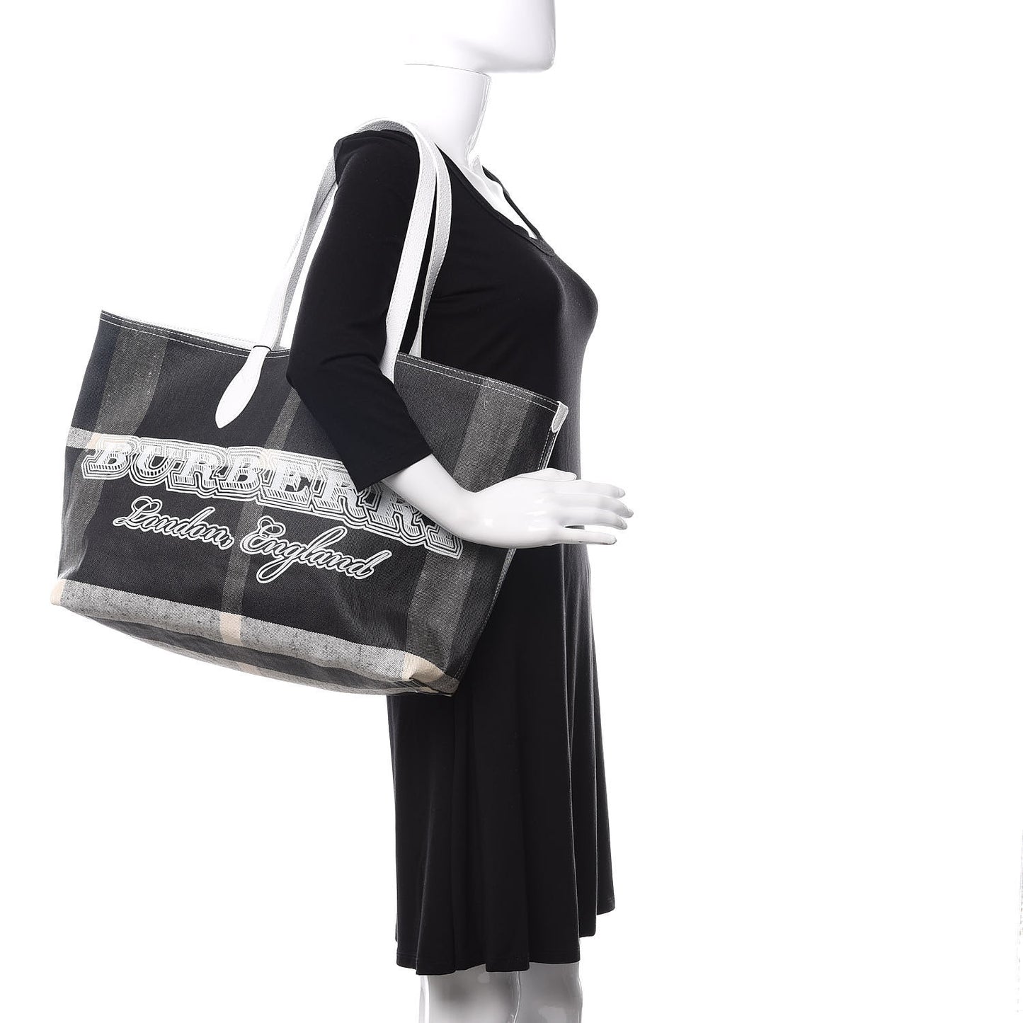 Coated Canvas Mega Check Medium Doodle Tote Black White