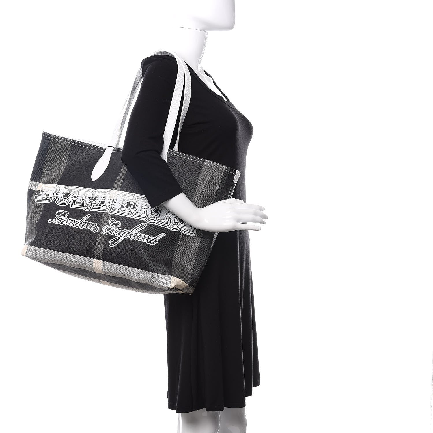 Burberry Coated Canvas Mega Check Medium Doodle Tote Black White 2 of 9