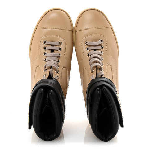 Lambskin Logo High Top Sneakers 35.5 Ivory Black