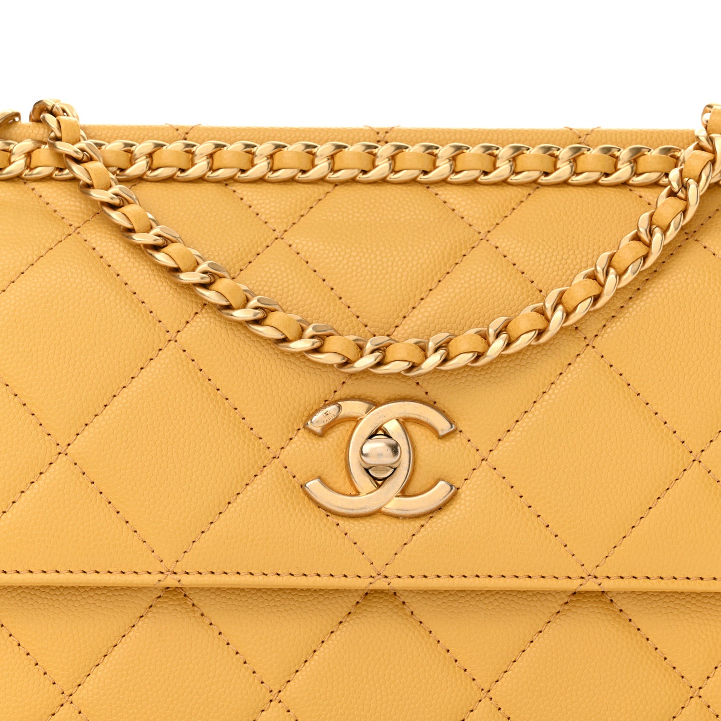 Caviar Quilted Chain Frame Flap Yellow