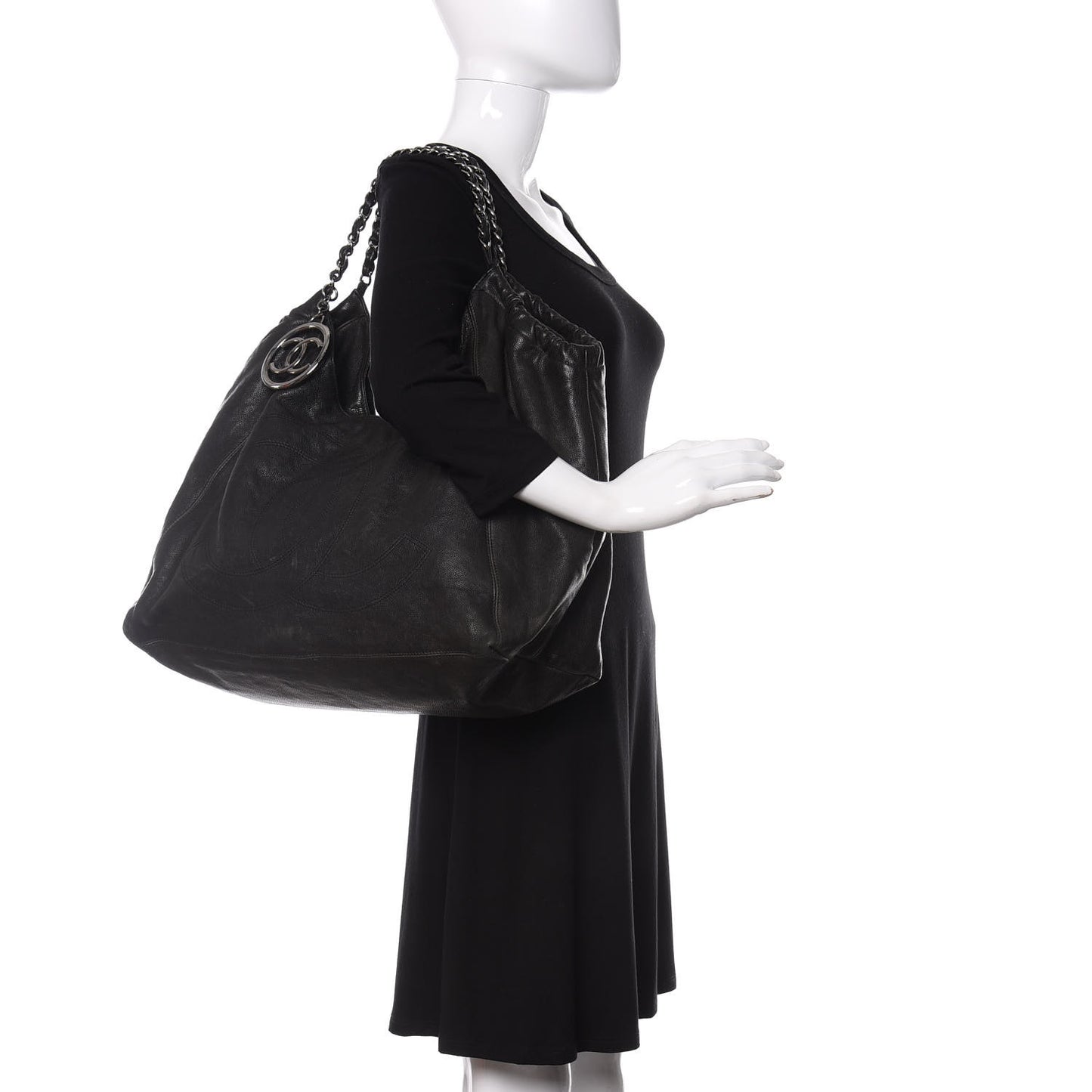 Distressed Caviar XL Coco Cabas Black
