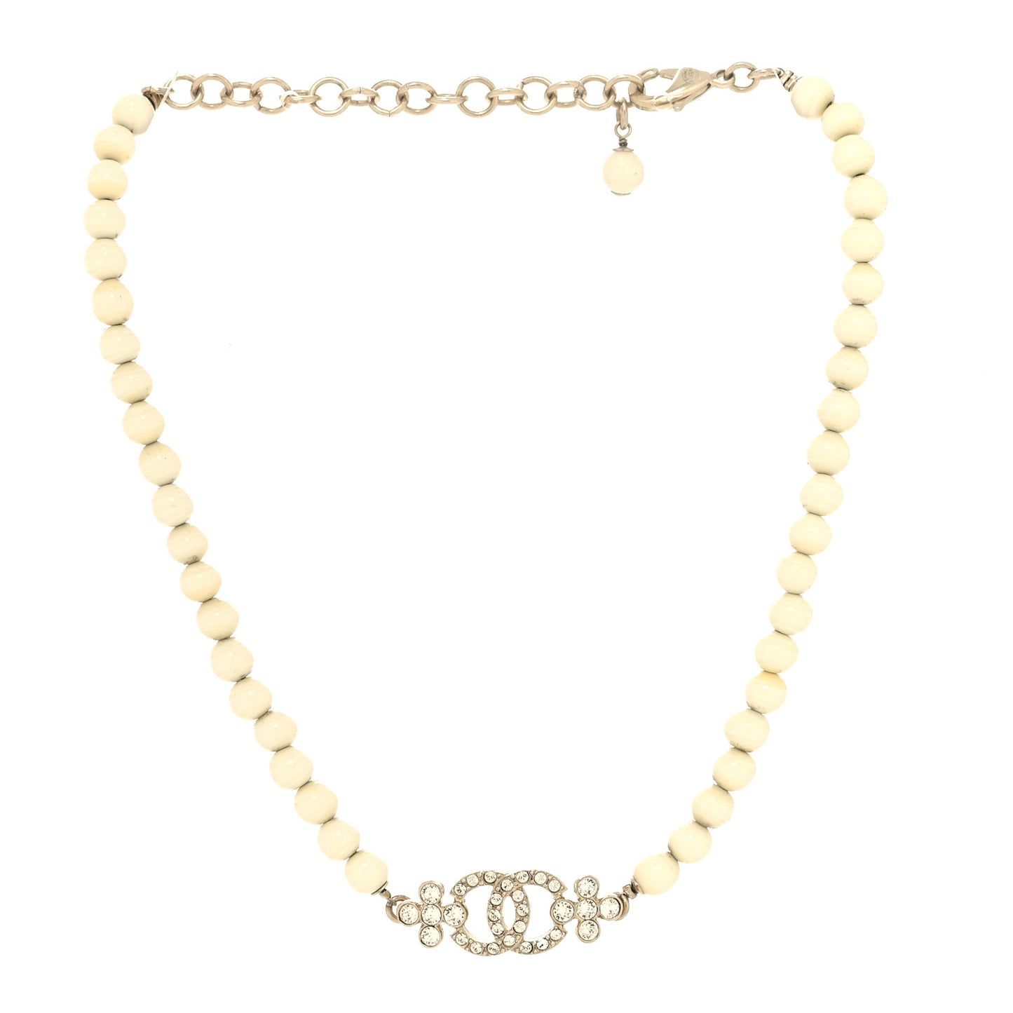 Crystal Pearl CC Choker Necklace Gold White