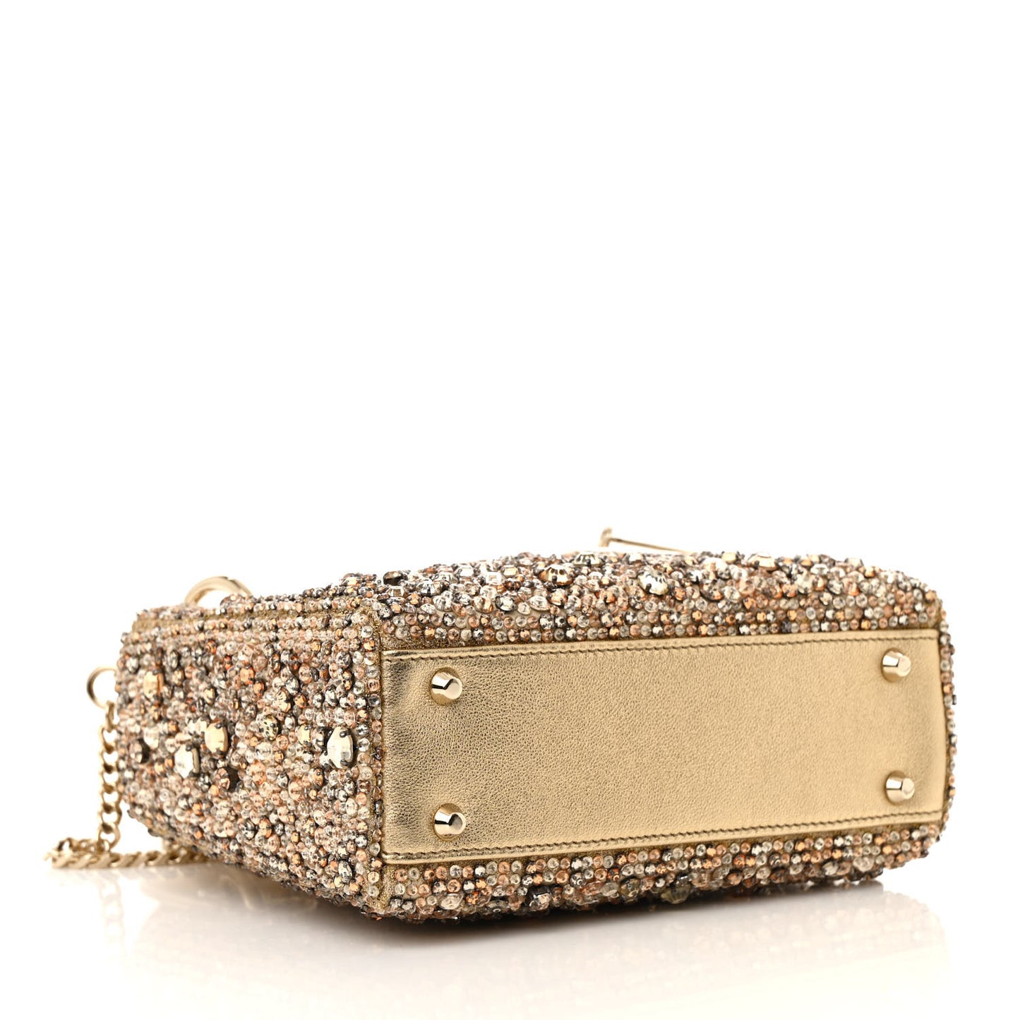 Metallic Calfskin Bead Embroidery Mini Lady Dior Gold