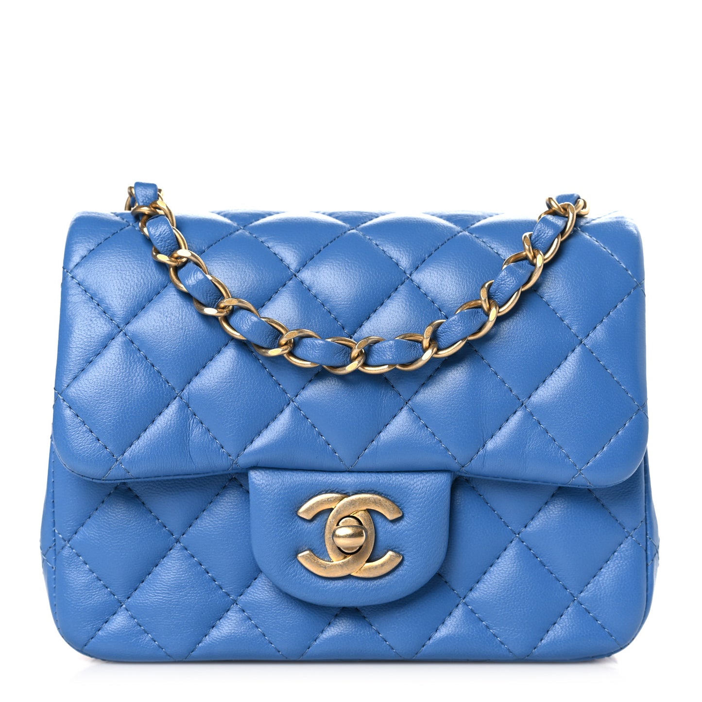 Lambskin Quilted Mini Square Flap Blue
