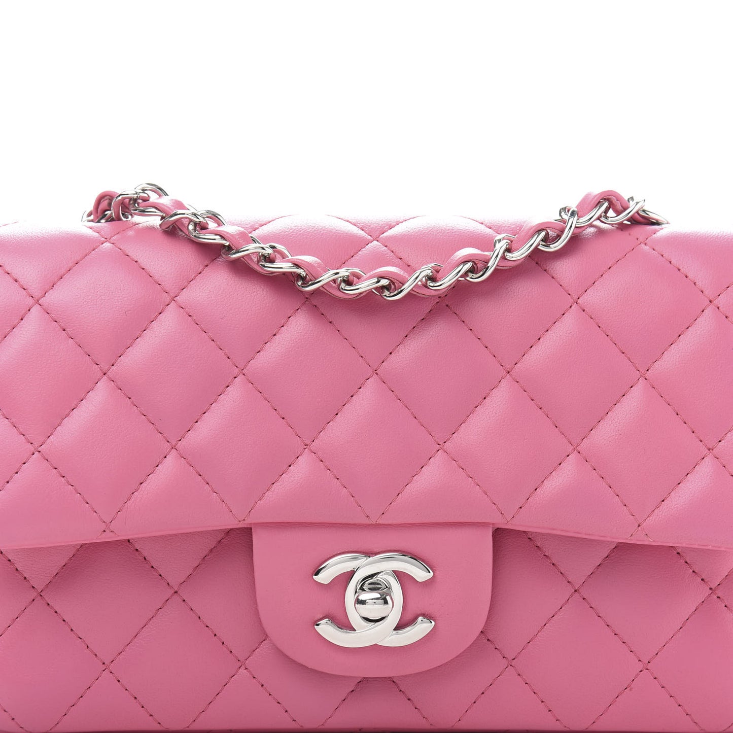 Lambskin Quilted Mini Rectangular Flap Dark Pink