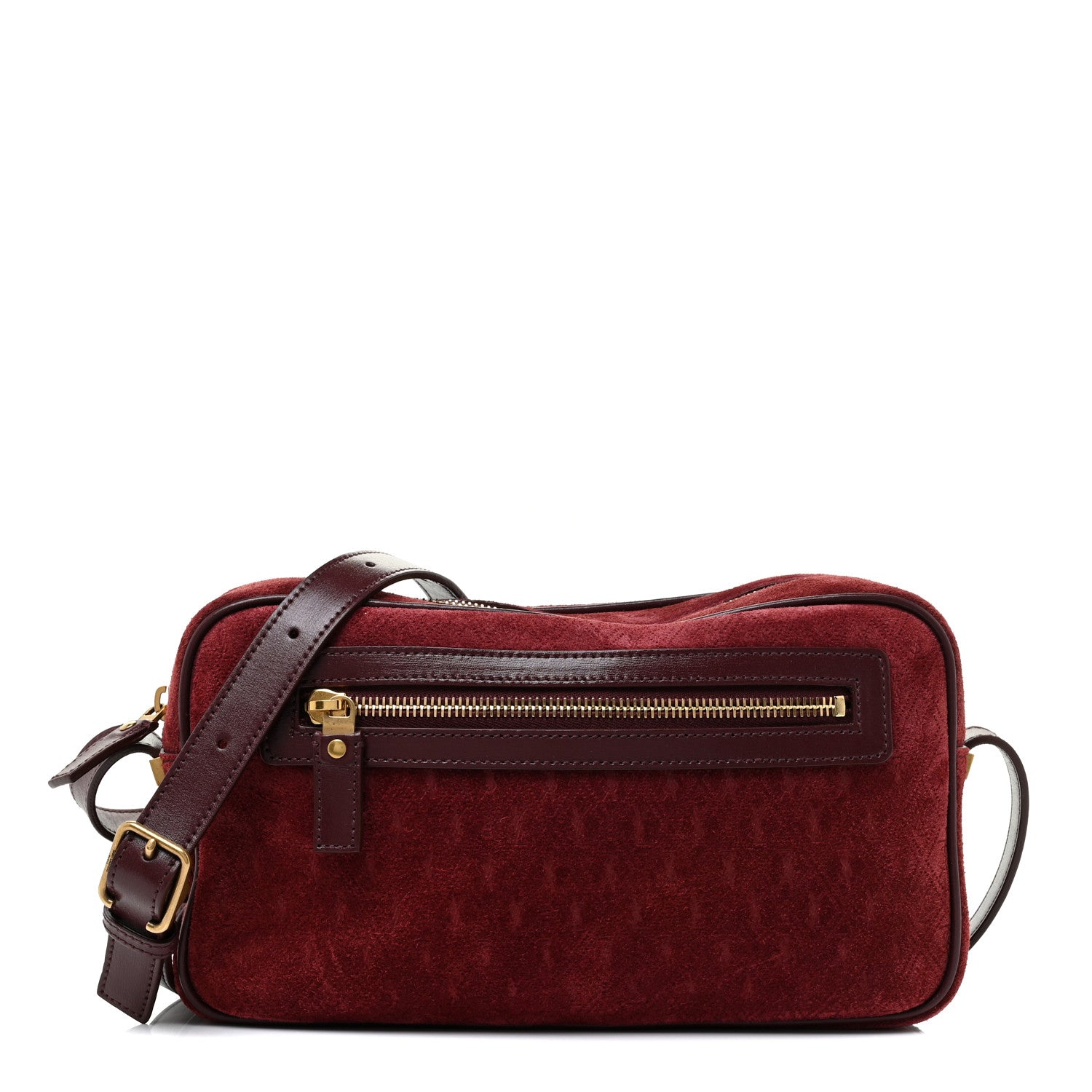 Saint Laurent Suede Monogram All Over Camera Bag Burgundy 1 of 13