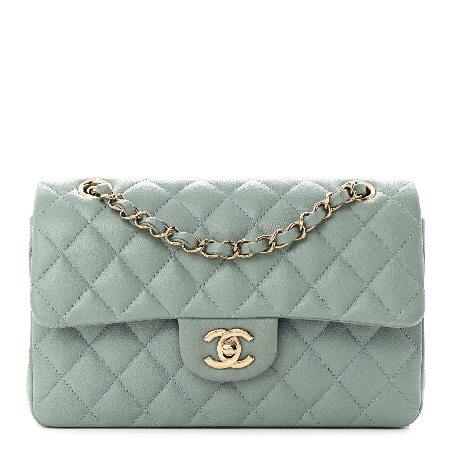Caviar Quilted Small Double Flap Light Blue