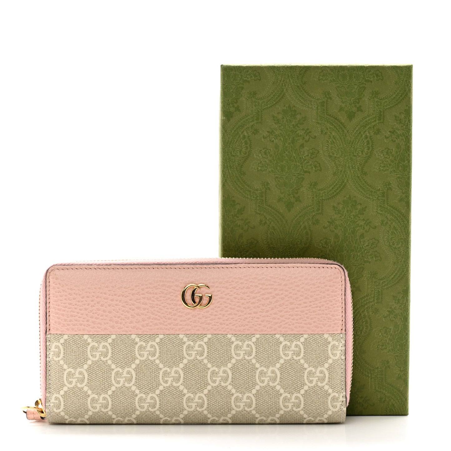 Dollar Calfskin GG Supreme Monogram GG Marmont Zip Around Wallet Light Pink Beige White