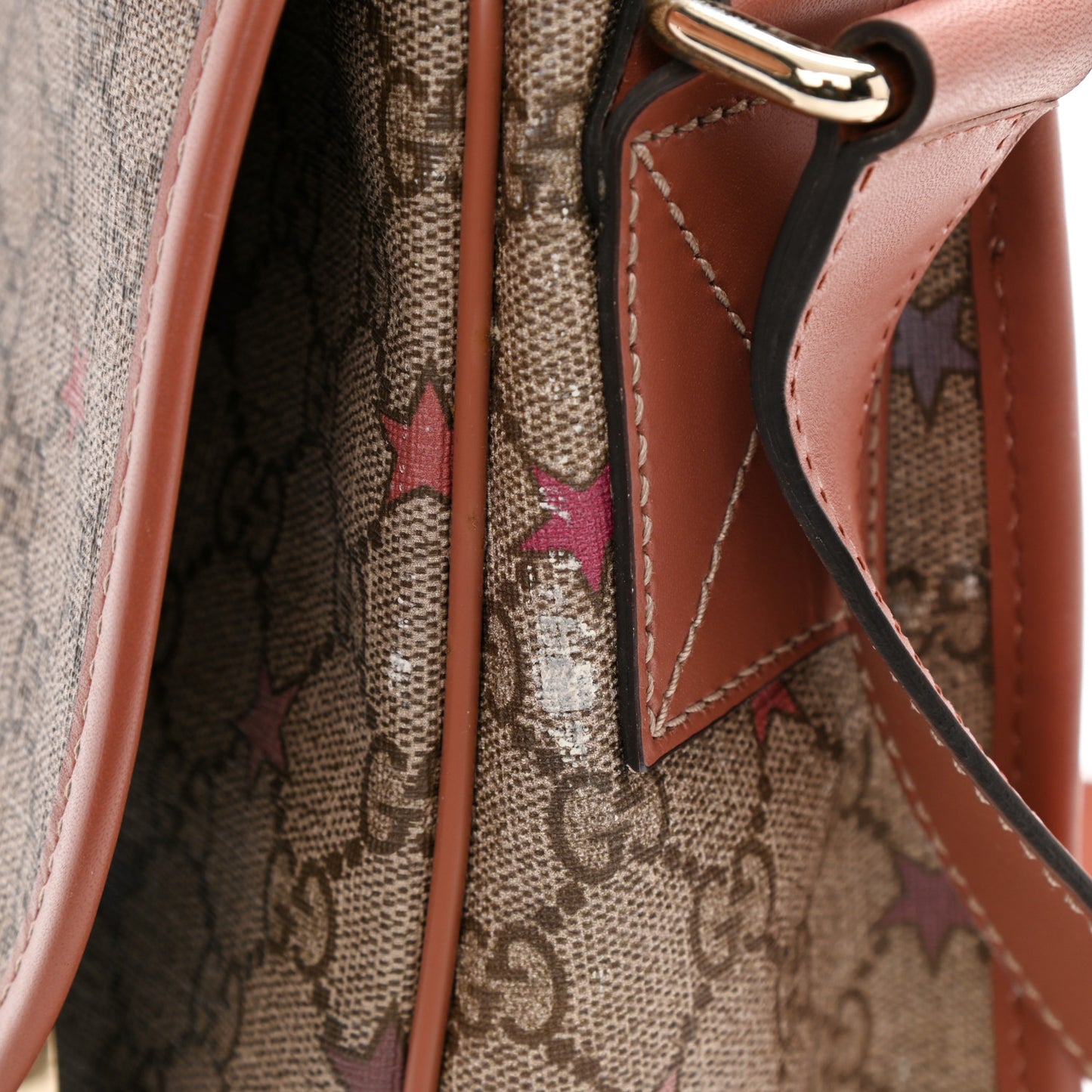 GG Supreme Monogram Stars Medium Double Buckle Flap Messenger Bag Beige Pink