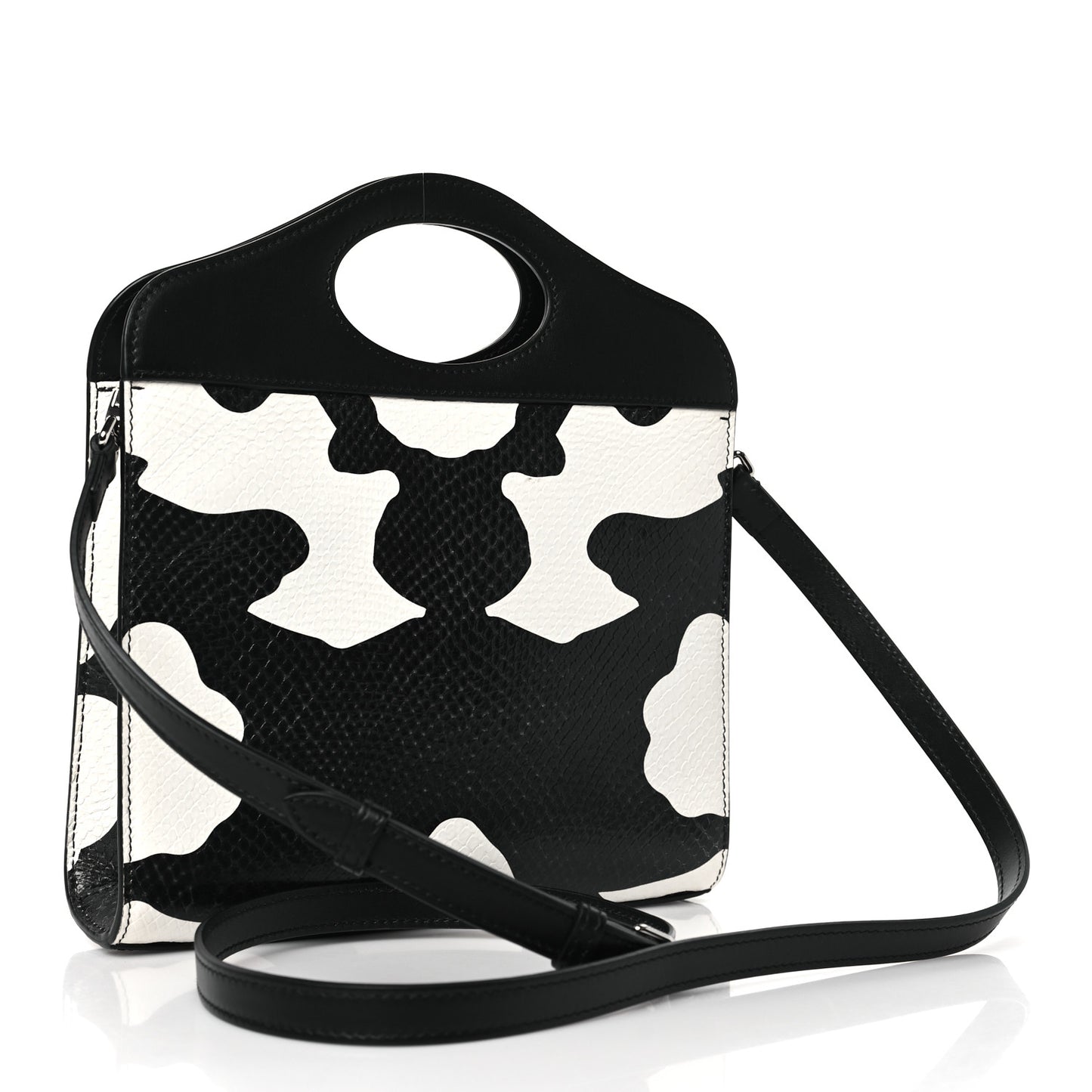 Calfskin Snakeskin Cow Print Mini Pocket Bag Black White