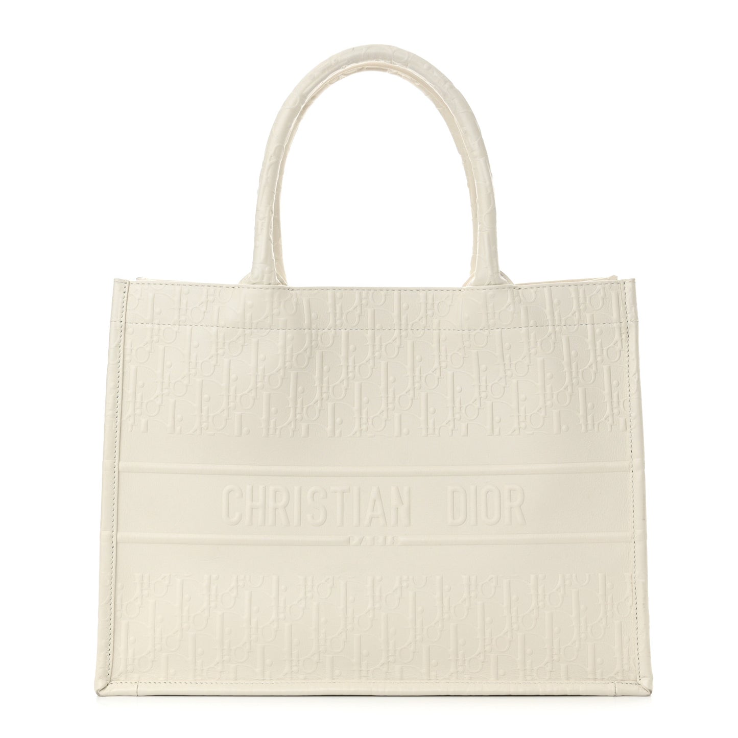 Oblique Calfskin Embossed Medium Book Tote Ivory