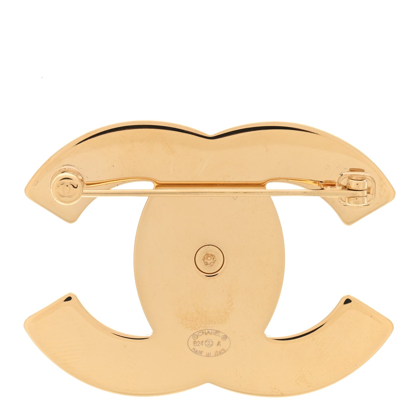 Resin CC Turnlock Brooch Gold Pearly White